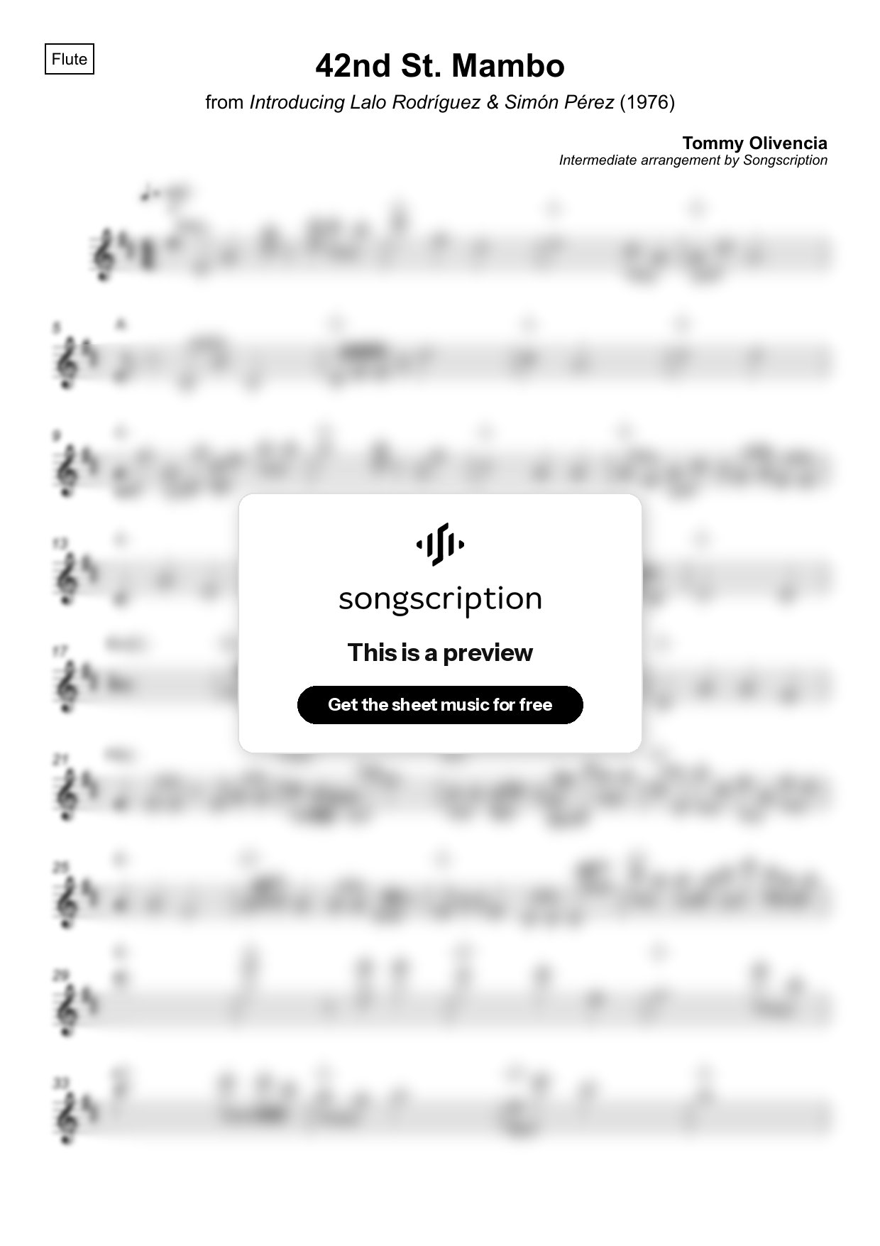 Intermediate Flute Sheet Music for "42nd St. Mambo" by Tommy Olivencia