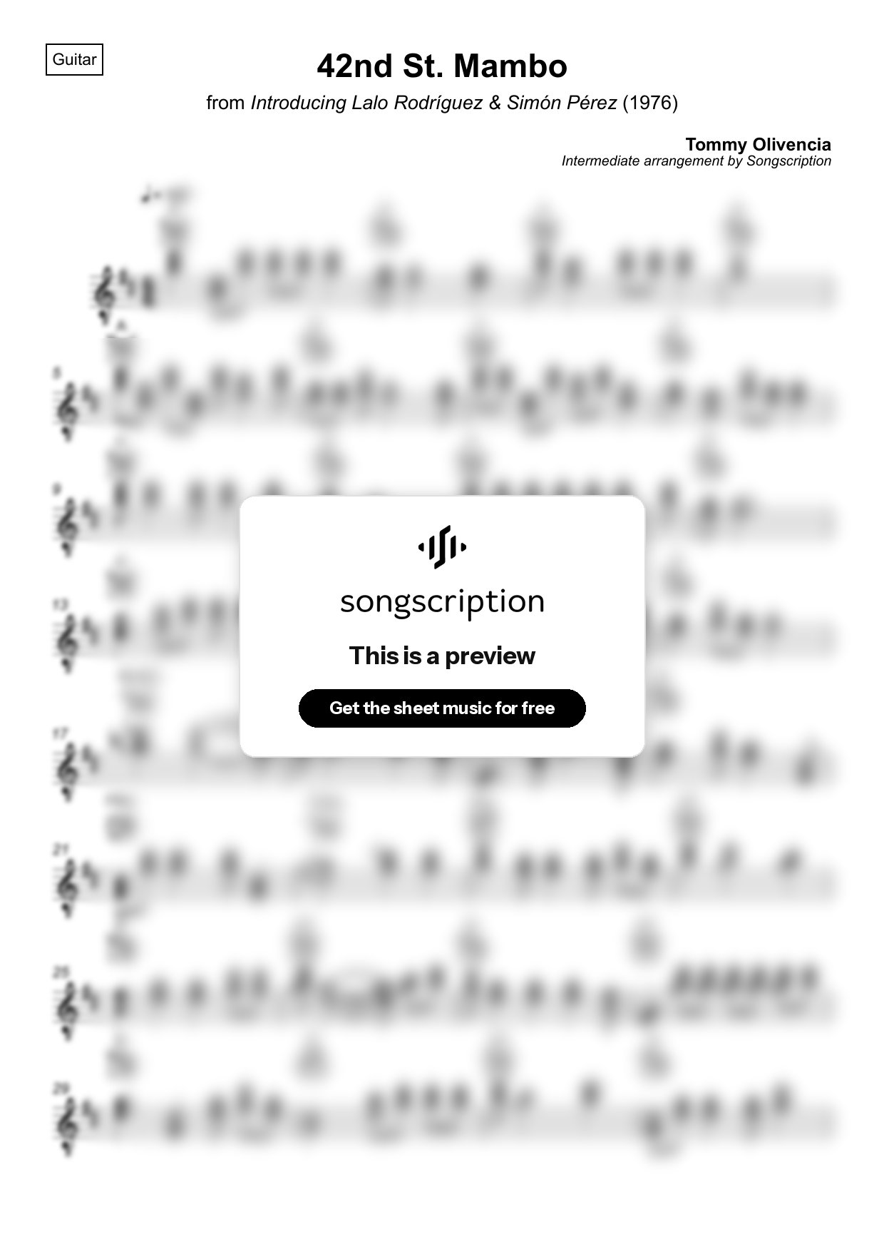 Intermediate Acoustic Guitar Sheet Music for "42nd St. Mambo" by Tommy Olivencia