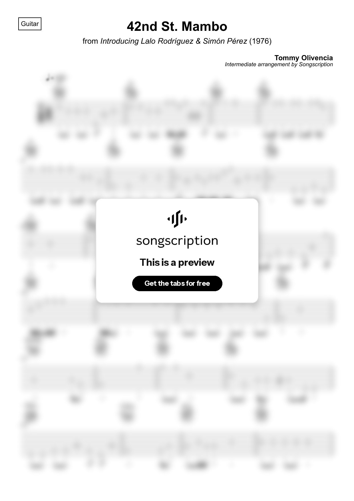 Intermediate Acoustic Guitar Tabs for "42nd St. Mambo" by Tommy Olivencia