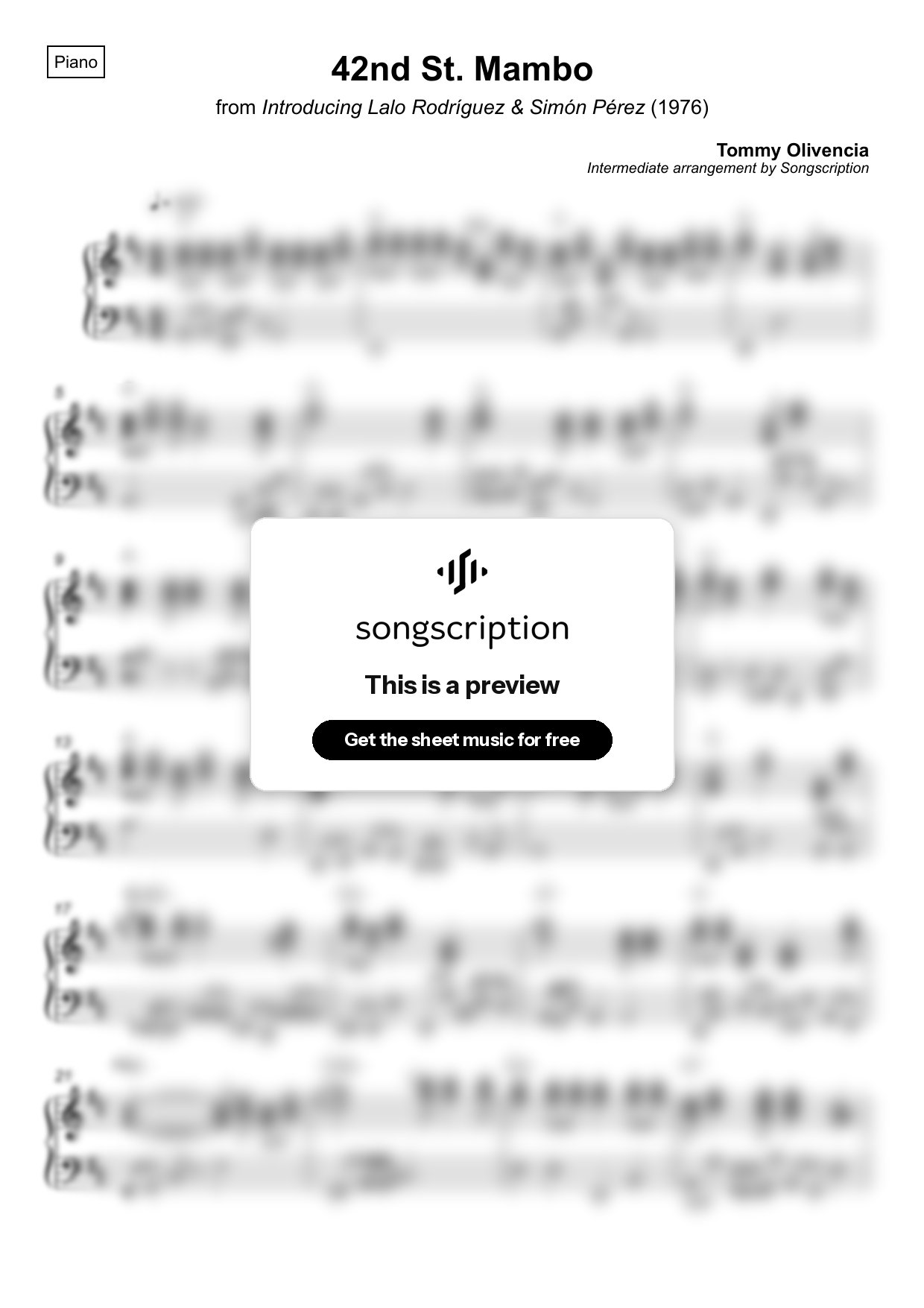 Intermediate Piano Sheet Music for "42nd St. Mambo" by Tommy Olivencia