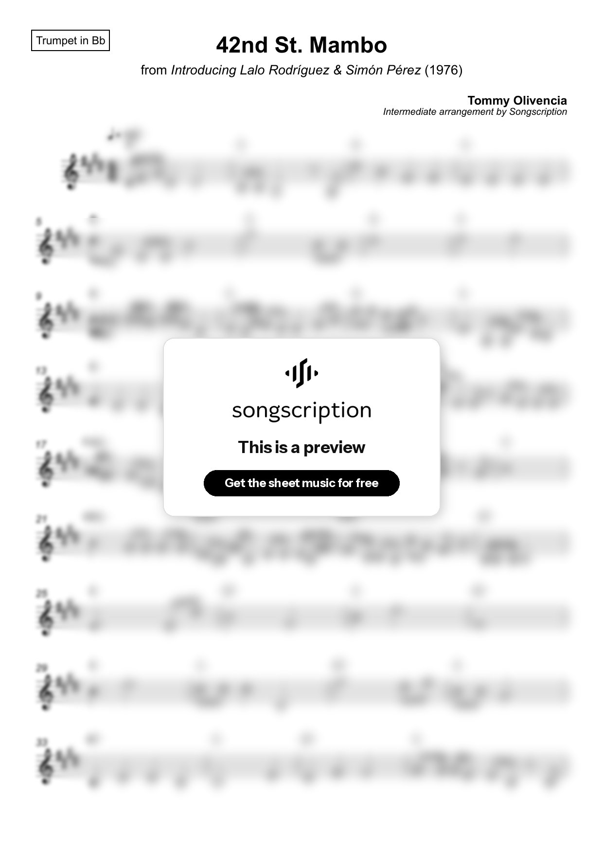 Intermediate Trumpet Sheet Music for "42nd St. Mambo" by Tommy Olivencia