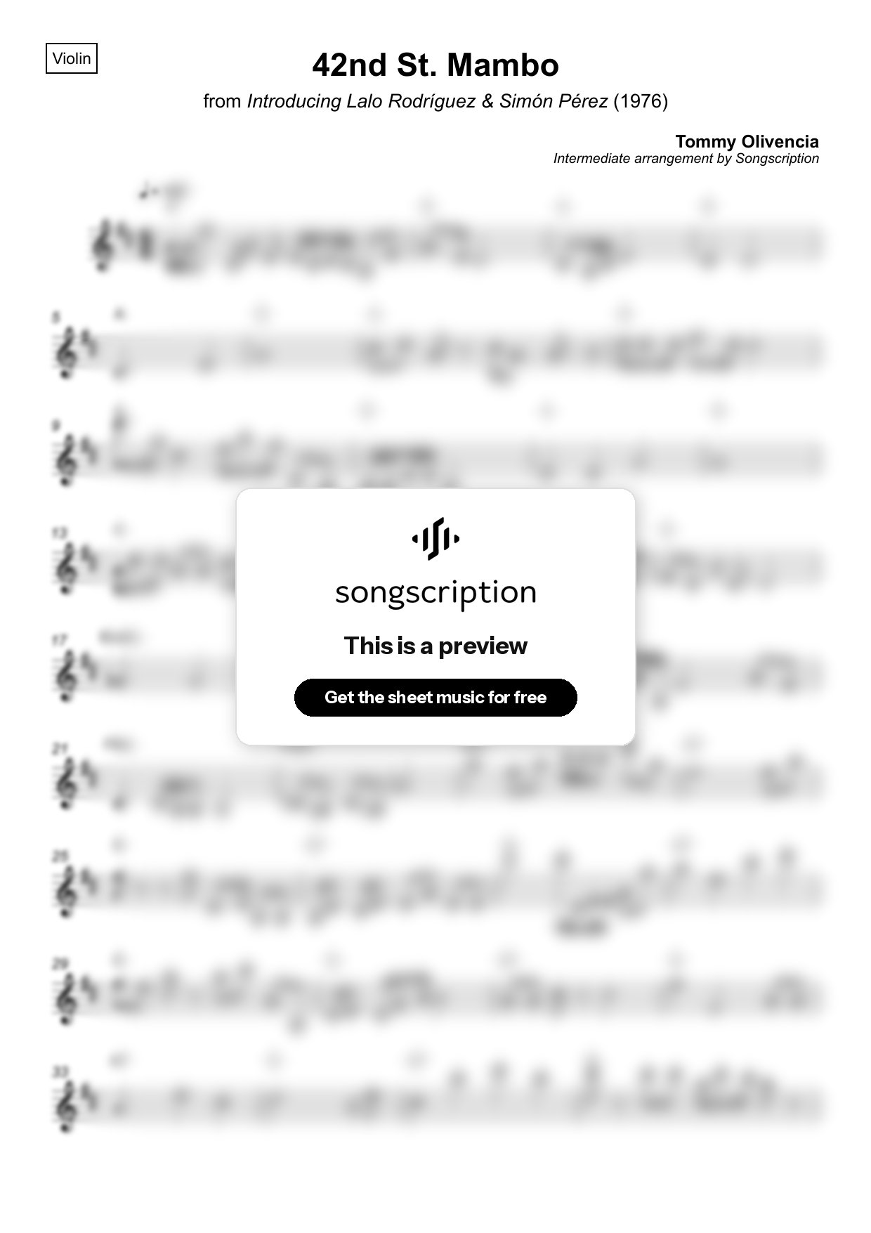 Intermediate Violin Sheet Music for "42nd St. Mambo" by Tommy Olivencia
