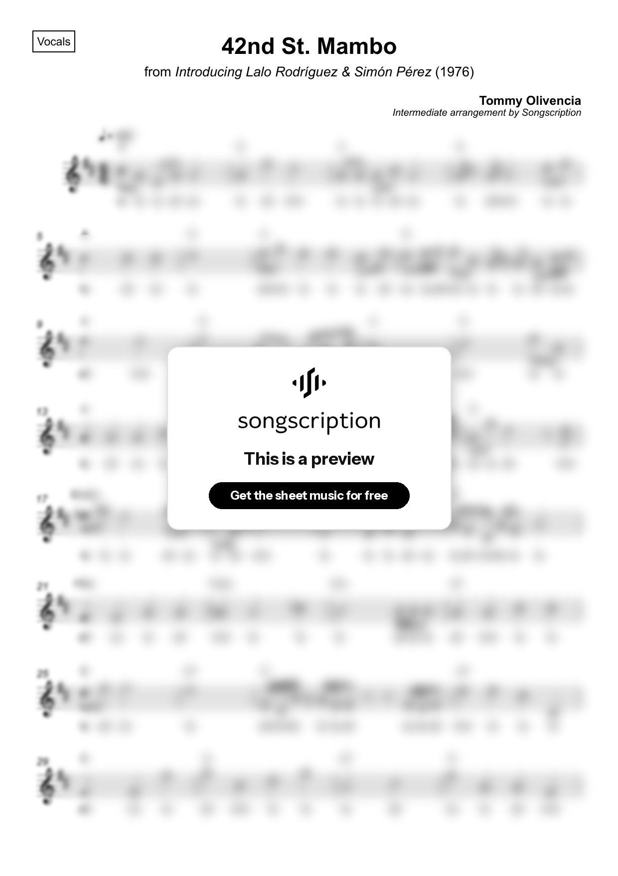 Intermediate Vocals Sheet Music for "42nd St. Mambo" by Tommy Olivencia