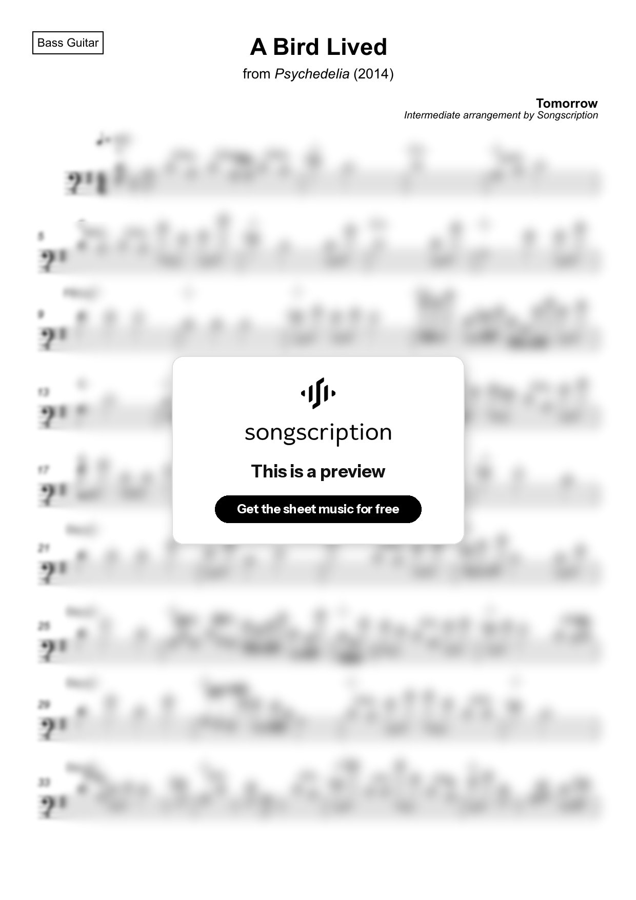 Intermediate Bass Guitar Sheet Music for "A Bird Lived" by Tomorrow