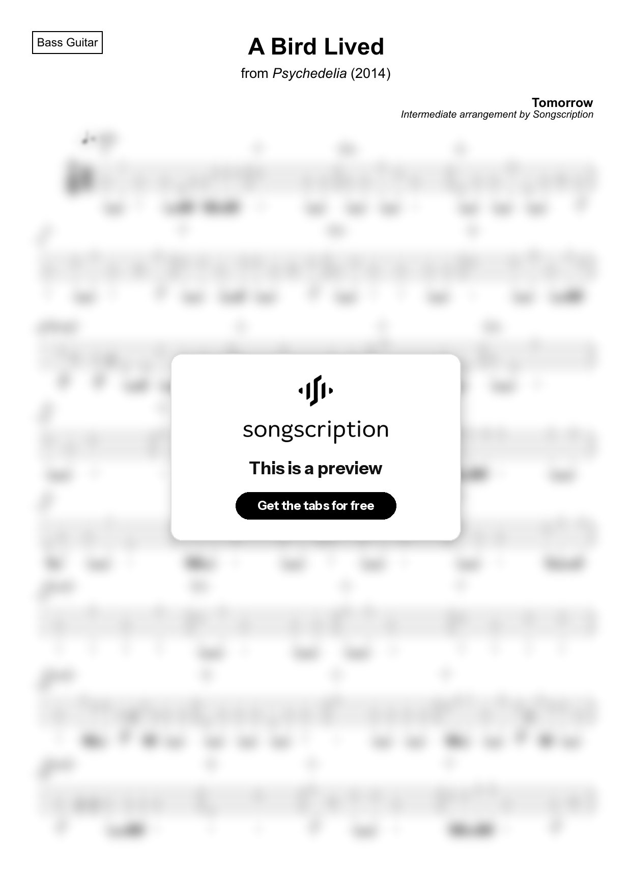 Intermediate Bass Guitar Tabs for "A Bird Lived" by Tomorrow