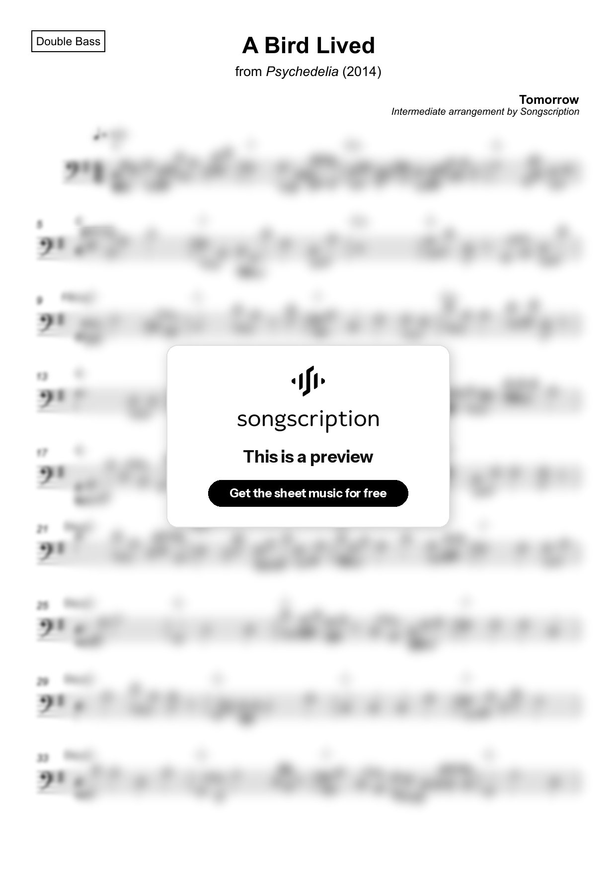 Intermediate Double Bass Sheet Music for "A Bird Lived" by Tomorrow