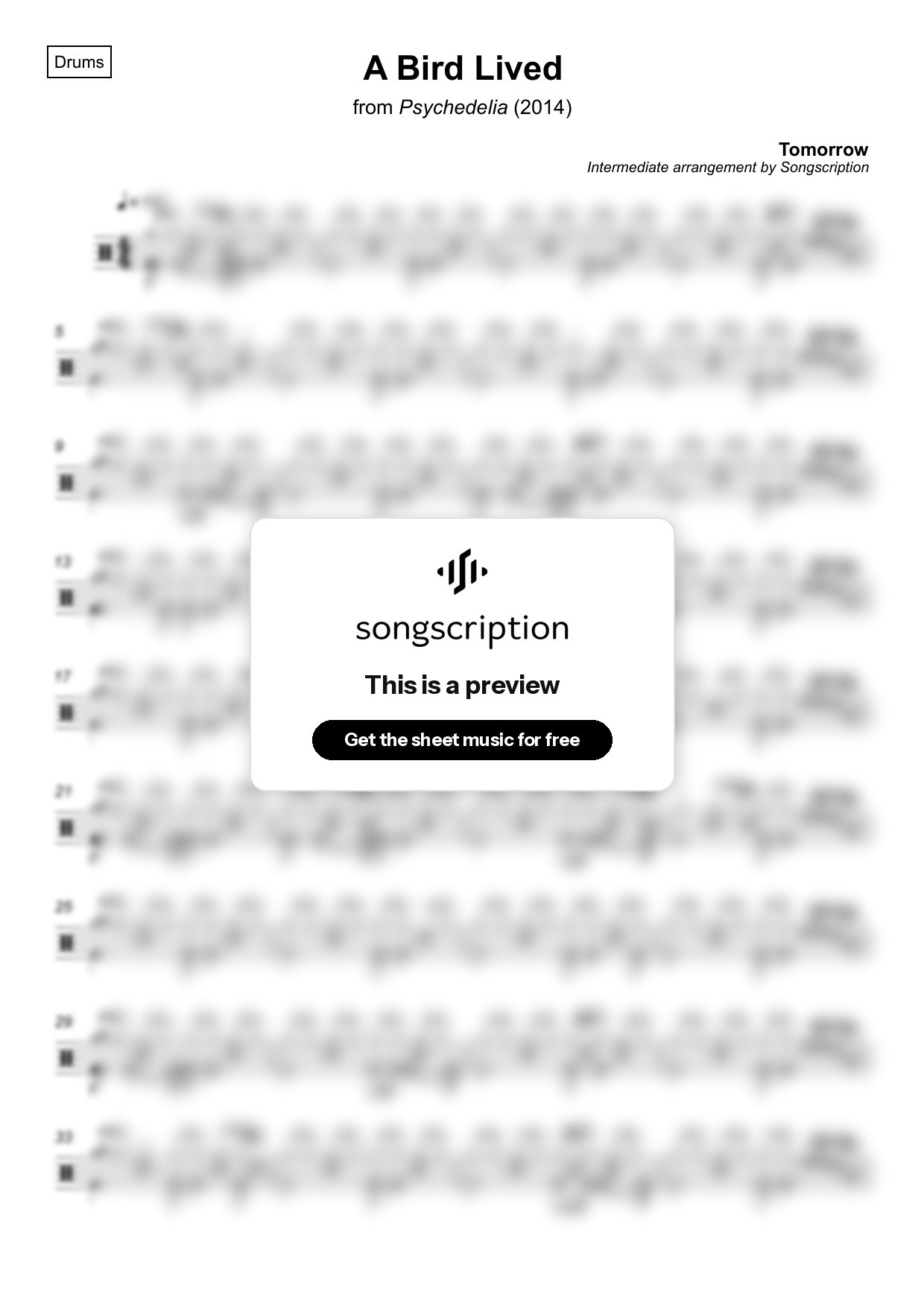Intermediate Drums Sheet Music for "A Bird Lived" by Tomorrow