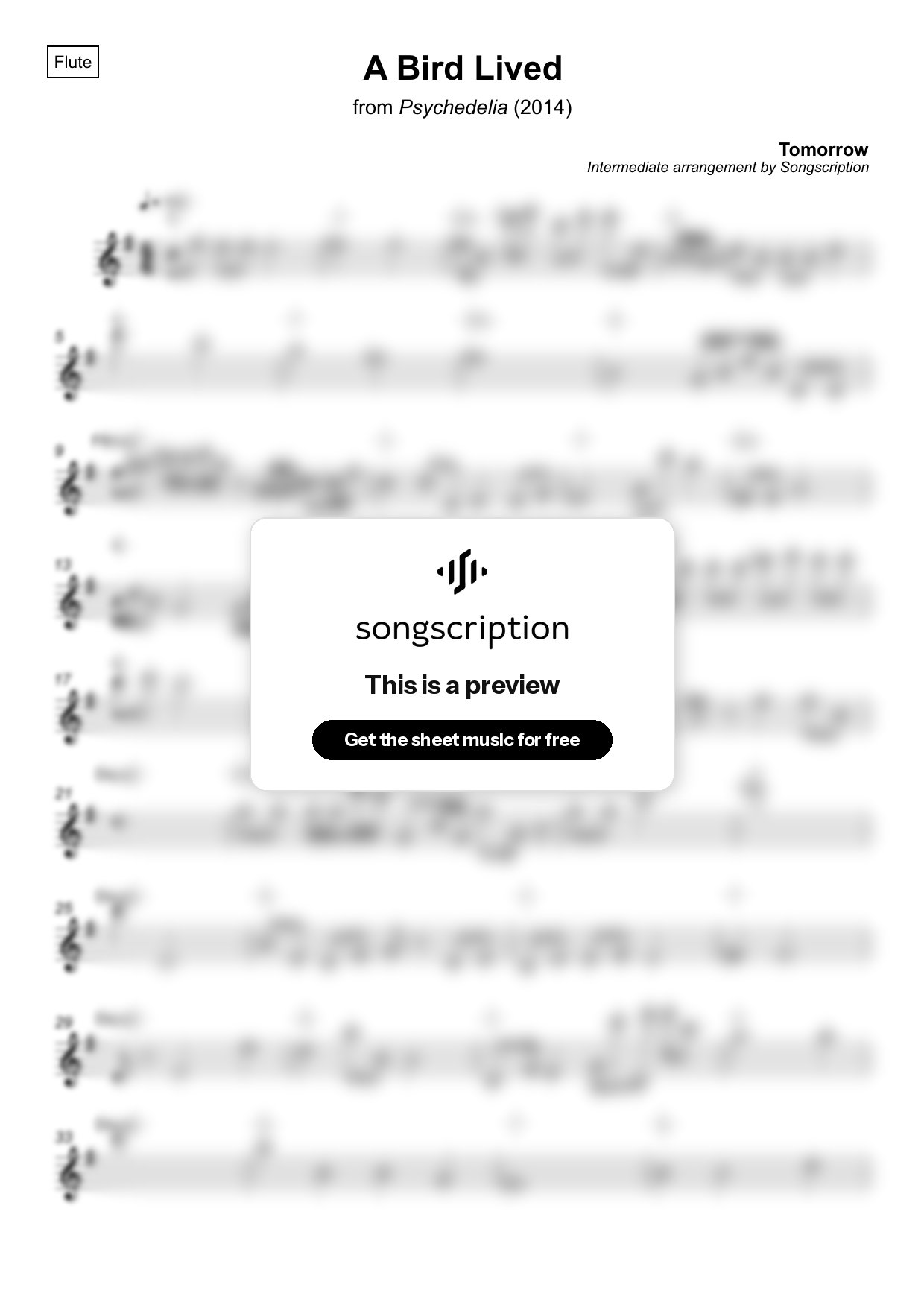 Intermediate Flute Sheet Music for "A Bird Lived" by Tomorrow