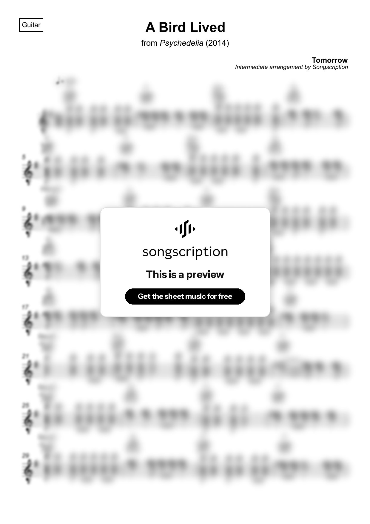 Intermediate Acoustic Guitar Sheet Music for "A Bird Lived" by Tomorrow