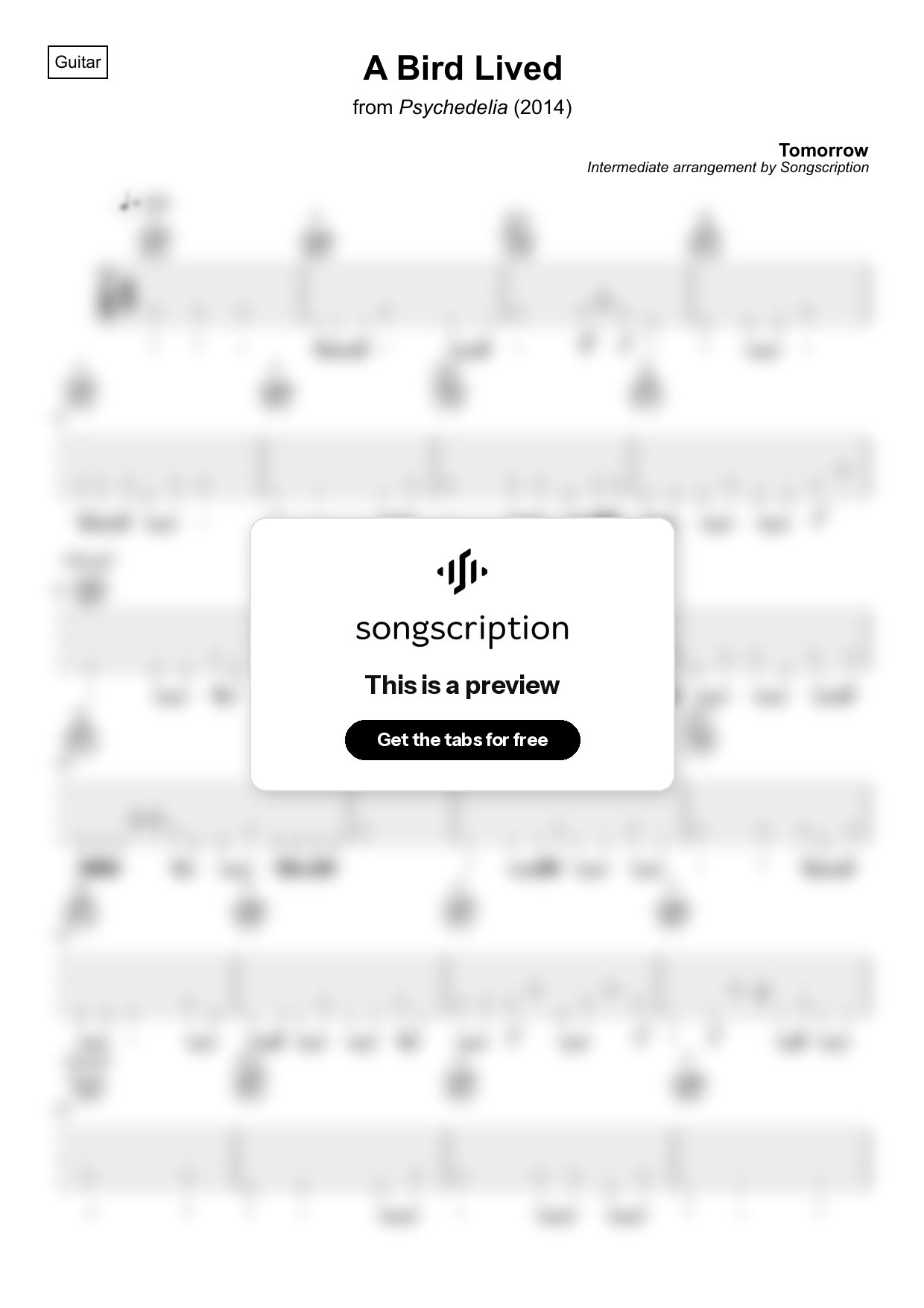 Intermediate Acoustic Guitar Tabs for "A Bird Lived" by Tomorrow