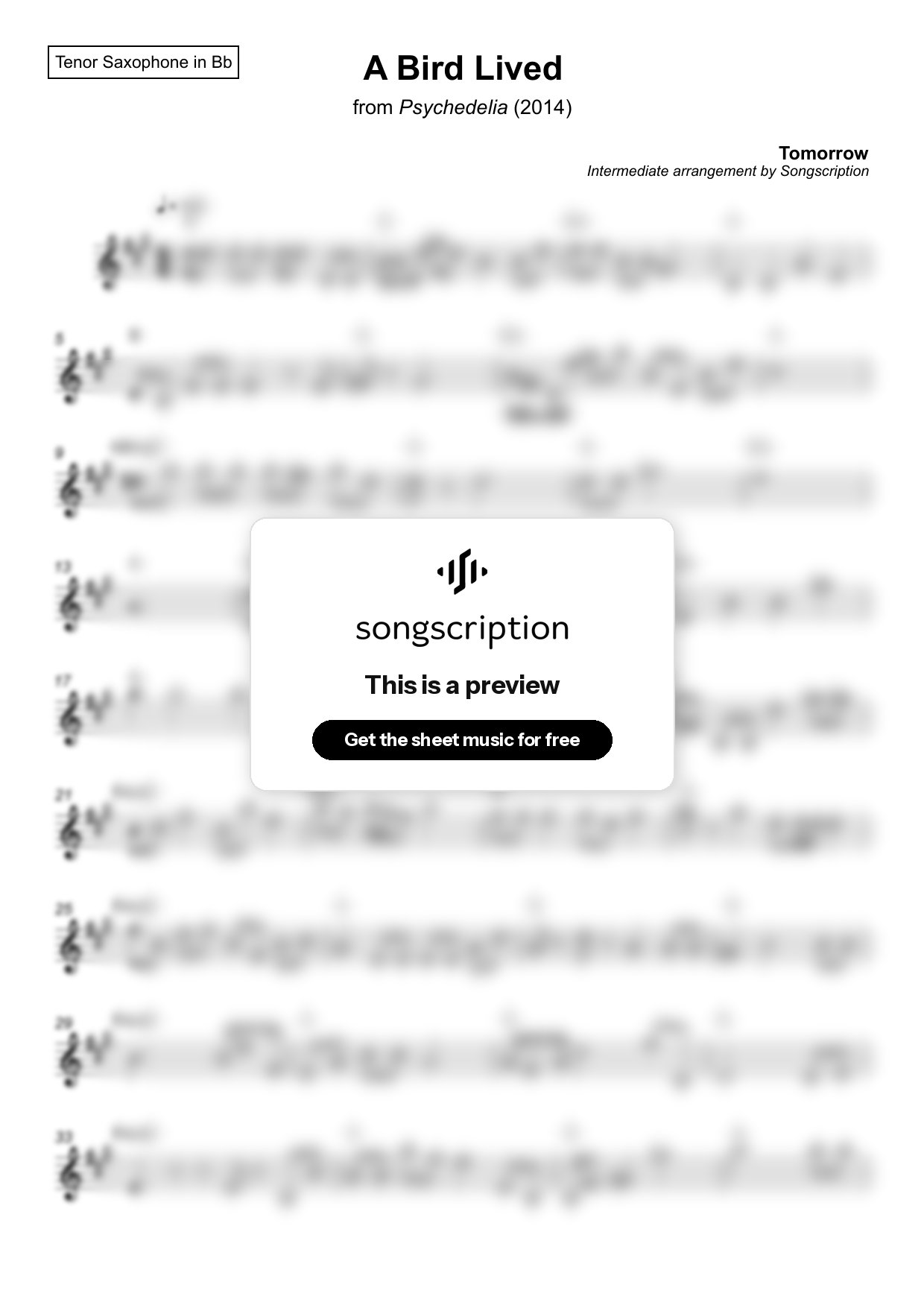 Intermediate Tenor Sax Sheet Music for "A Bird Lived" by Tomorrow