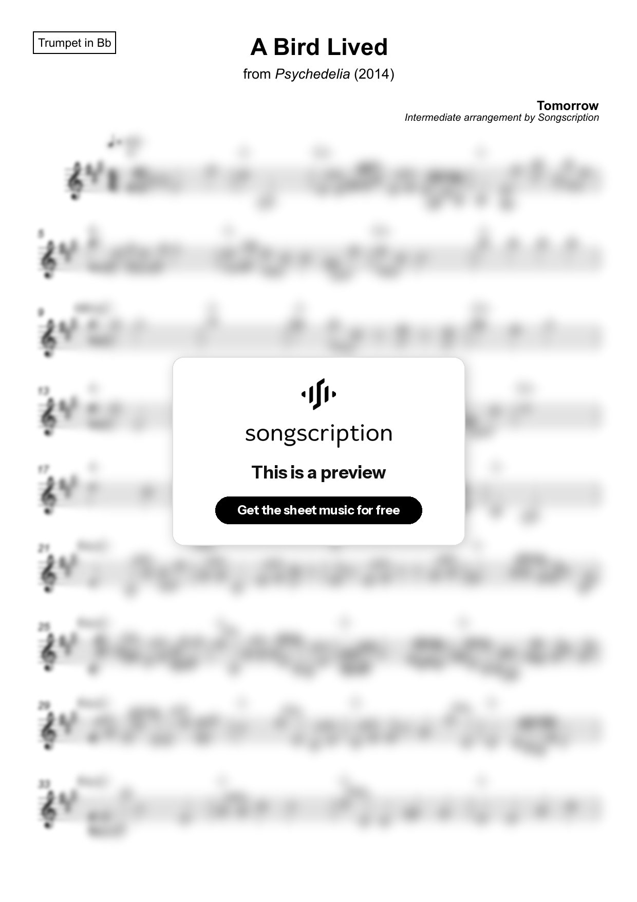 Intermediate Trumpet Sheet Music for "A Bird Lived" by Tomorrow