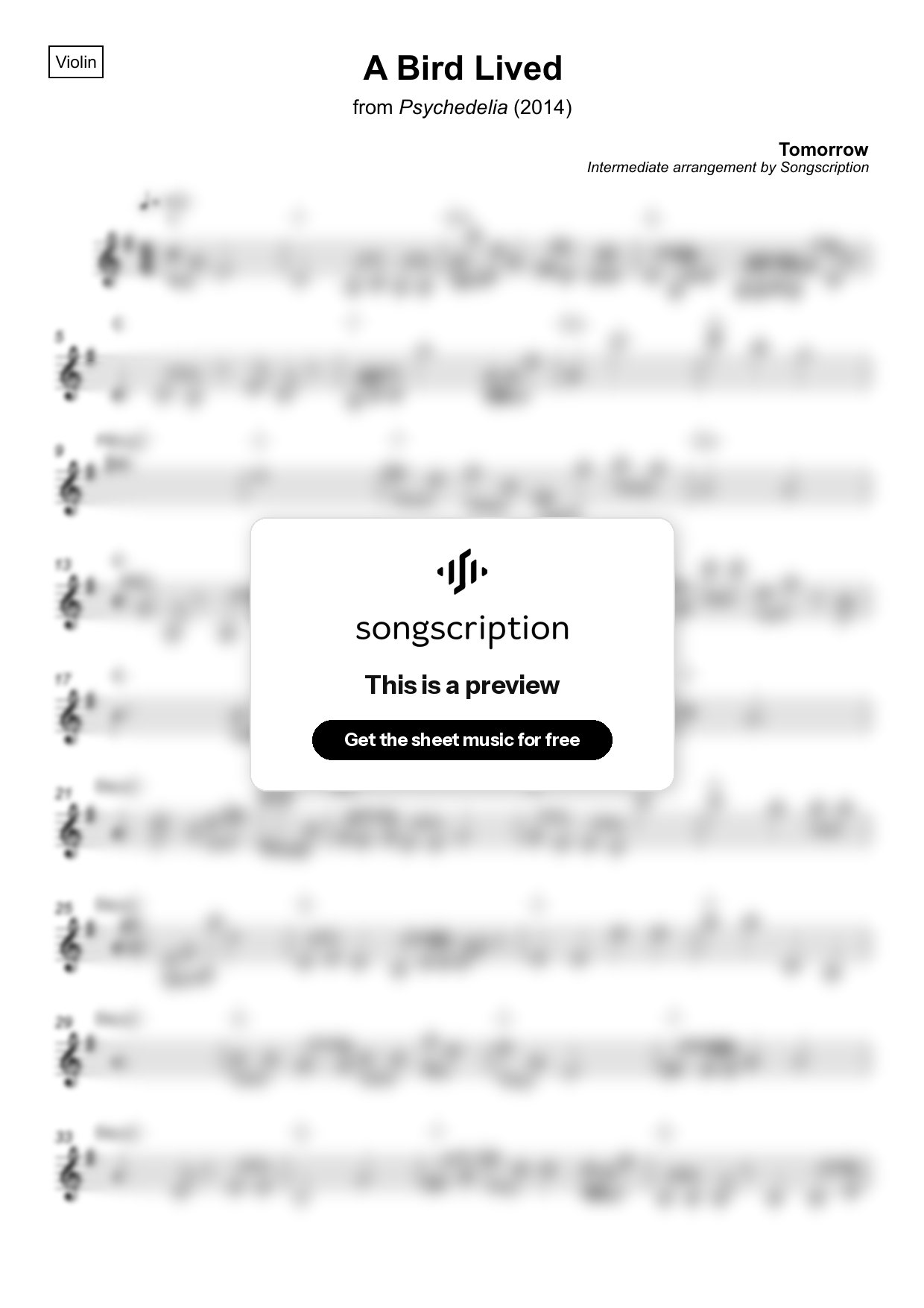 Intermediate Violin Sheet Music for "A Bird Lived" by Tomorrow