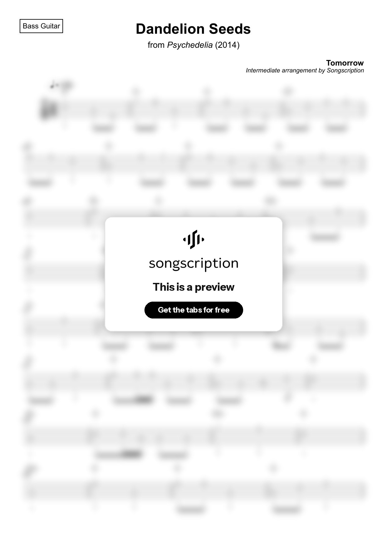 Intermediate Bass Guitar Tabs for "Dandelion Seeds" by Tomorrow