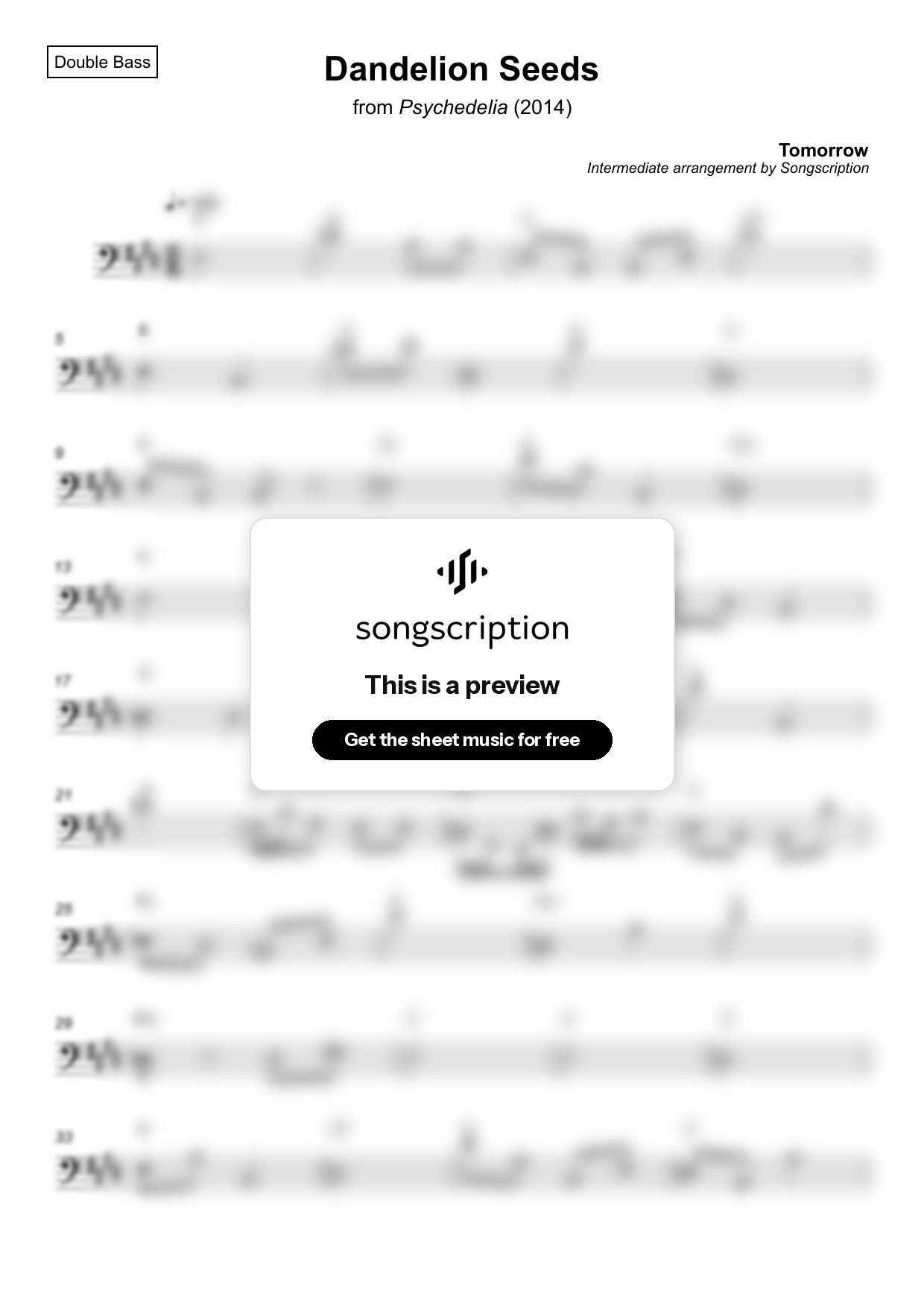 Intermediate Double Bass Sheet Music for "Dandelion Seeds" by Tomorrow