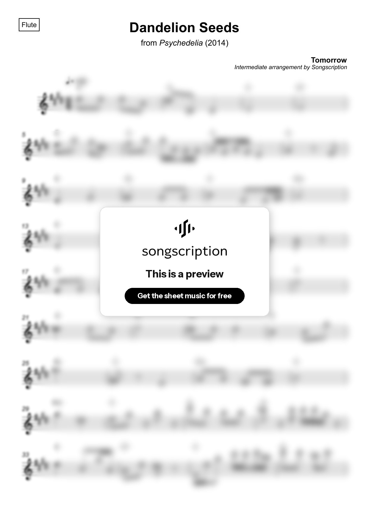 Intermediate Flute Sheet Music for "Dandelion Seeds" by Tomorrow