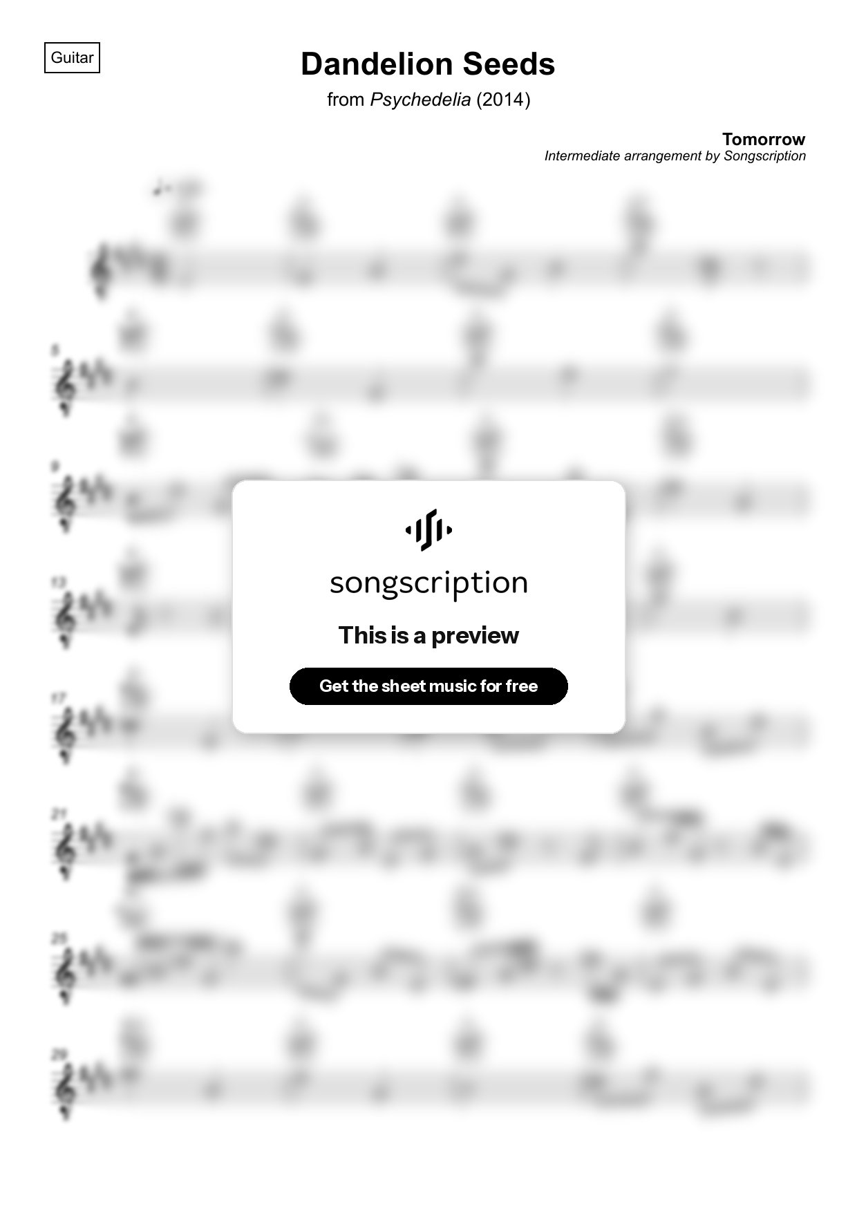 Intermediate Acoustic Guitar Sheet Music for "Dandelion Seeds" by Tomorrow