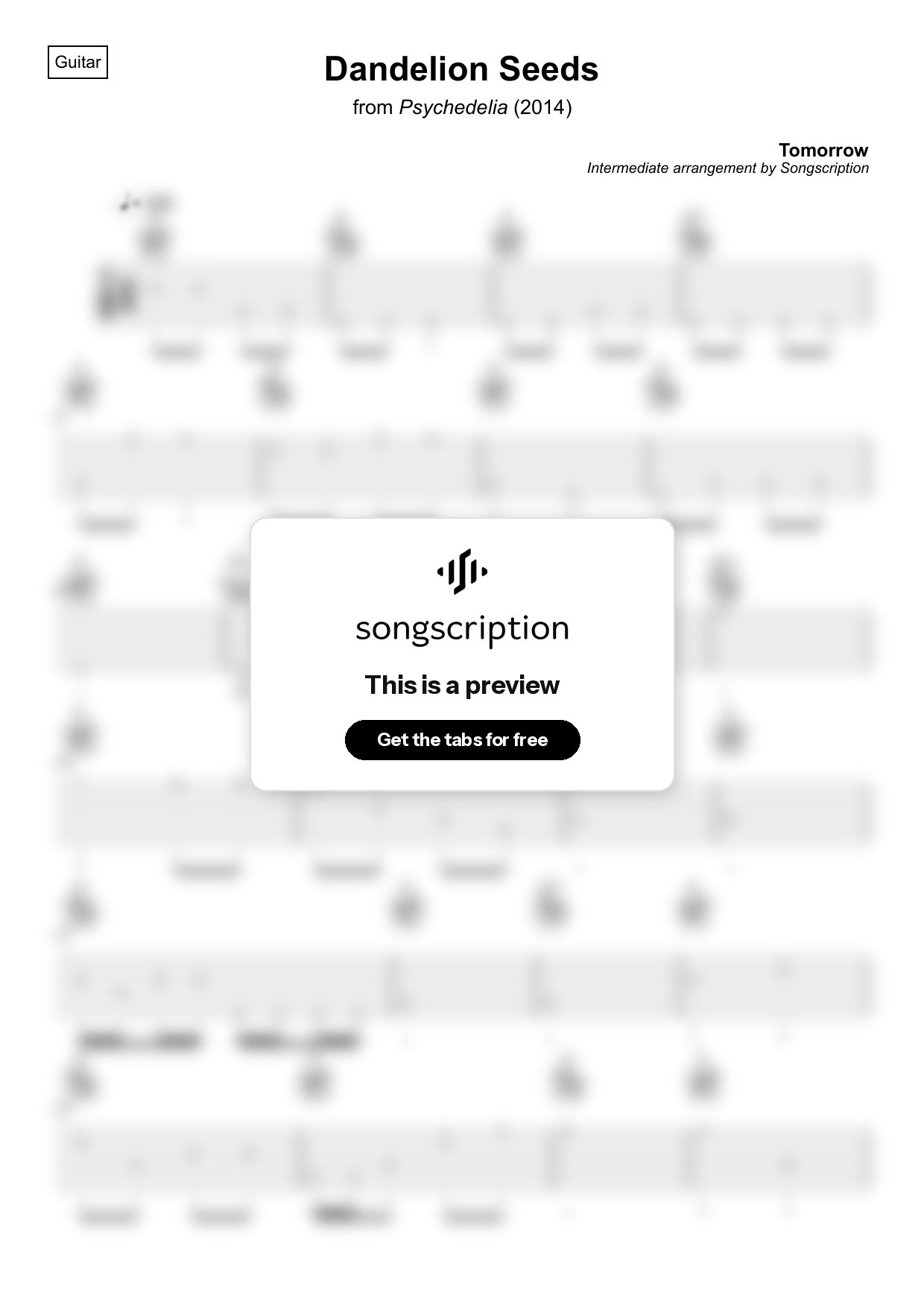 Intermediate Acoustic Guitar Tabs for "Dandelion Seeds" by Tomorrow