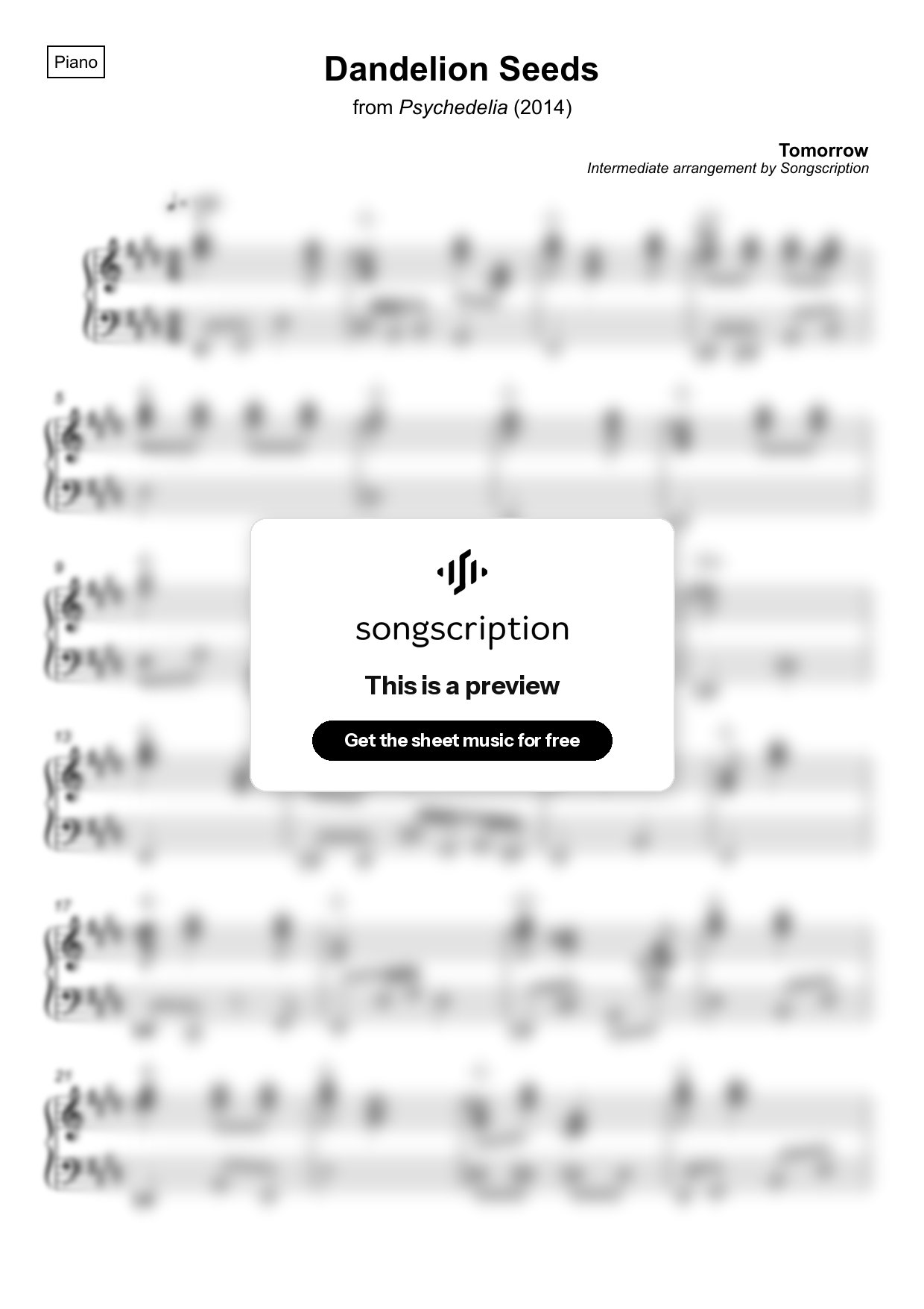 Intermediate Piano Sheet Music for "Dandelion Seeds" by Tomorrow