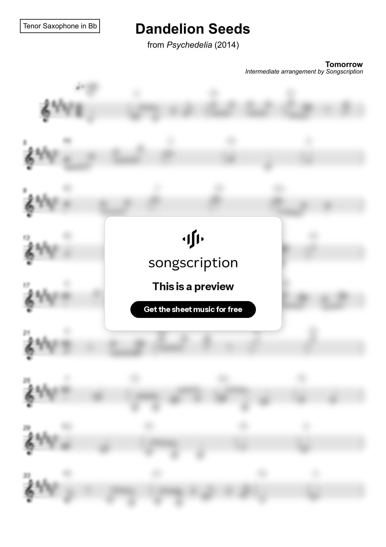 Intermediate Tenor Sax Sheet Music for "Dandelion Seeds" by Tomorrow
