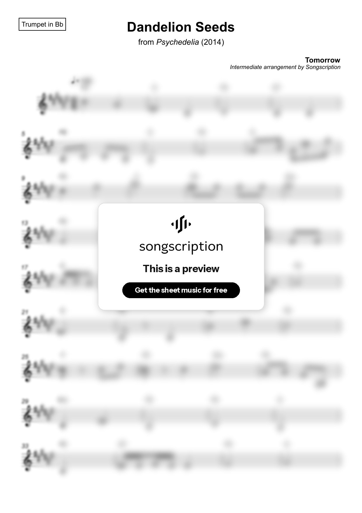 Intermediate Trumpet Sheet Music for "Dandelion Seeds" by Tomorrow