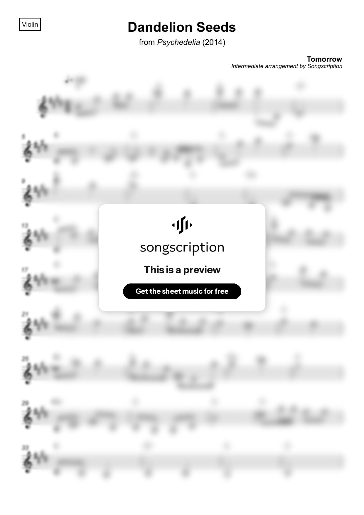 Intermediate Violin Sheet Music for "Dandelion Seeds" by Tomorrow