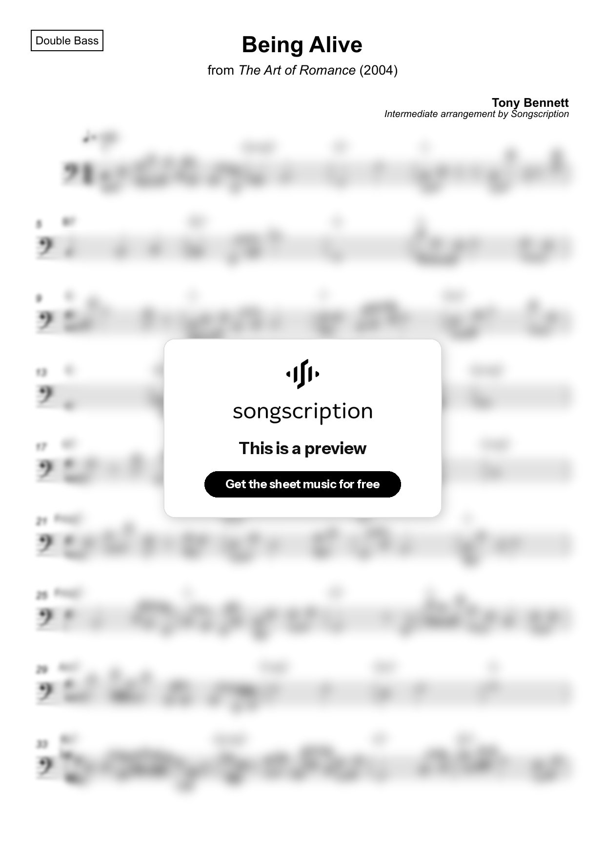 Intermediate Double Bass Sheet Music for "Being Alive" by Tony Bennett