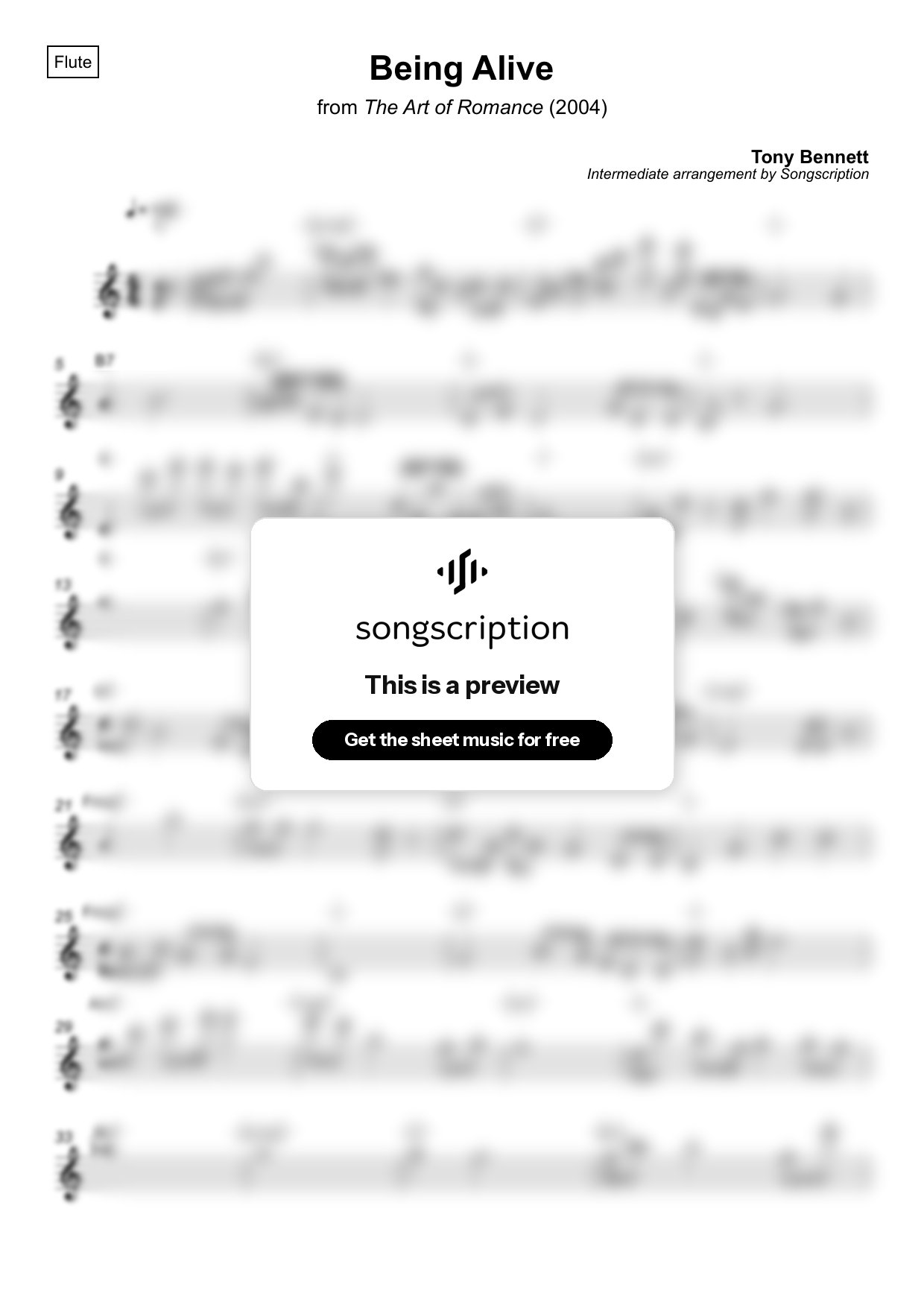Intermediate Flute Sheet Music for "Being Alive" by Tony Bennett
