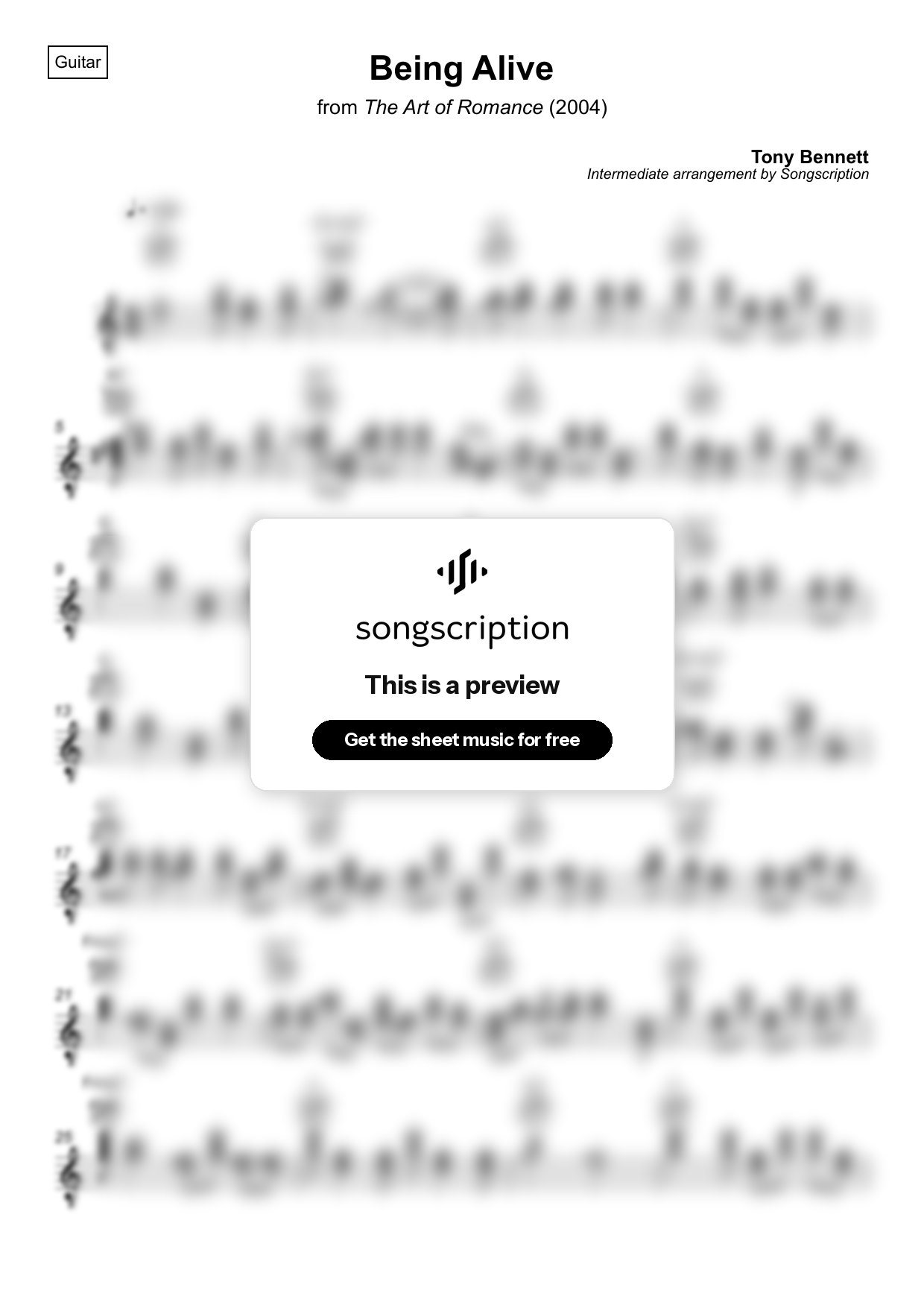 Intermediate Acoustic Guitar Sheet Music for "Being Alive" by Tony Bennett