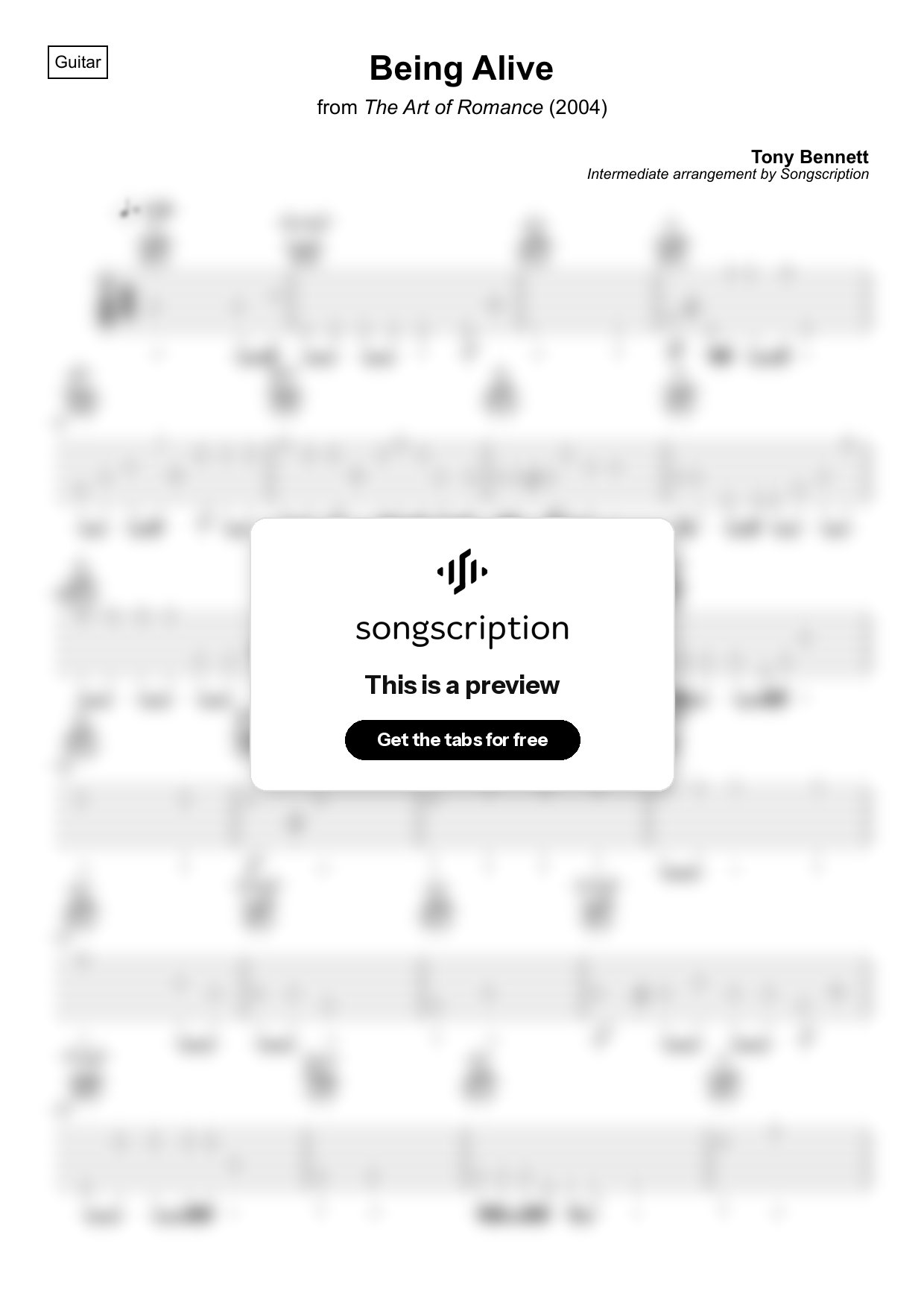 Intermediate Acoustic Guitar Tabs for "Being Alive" by Tony Bennett
