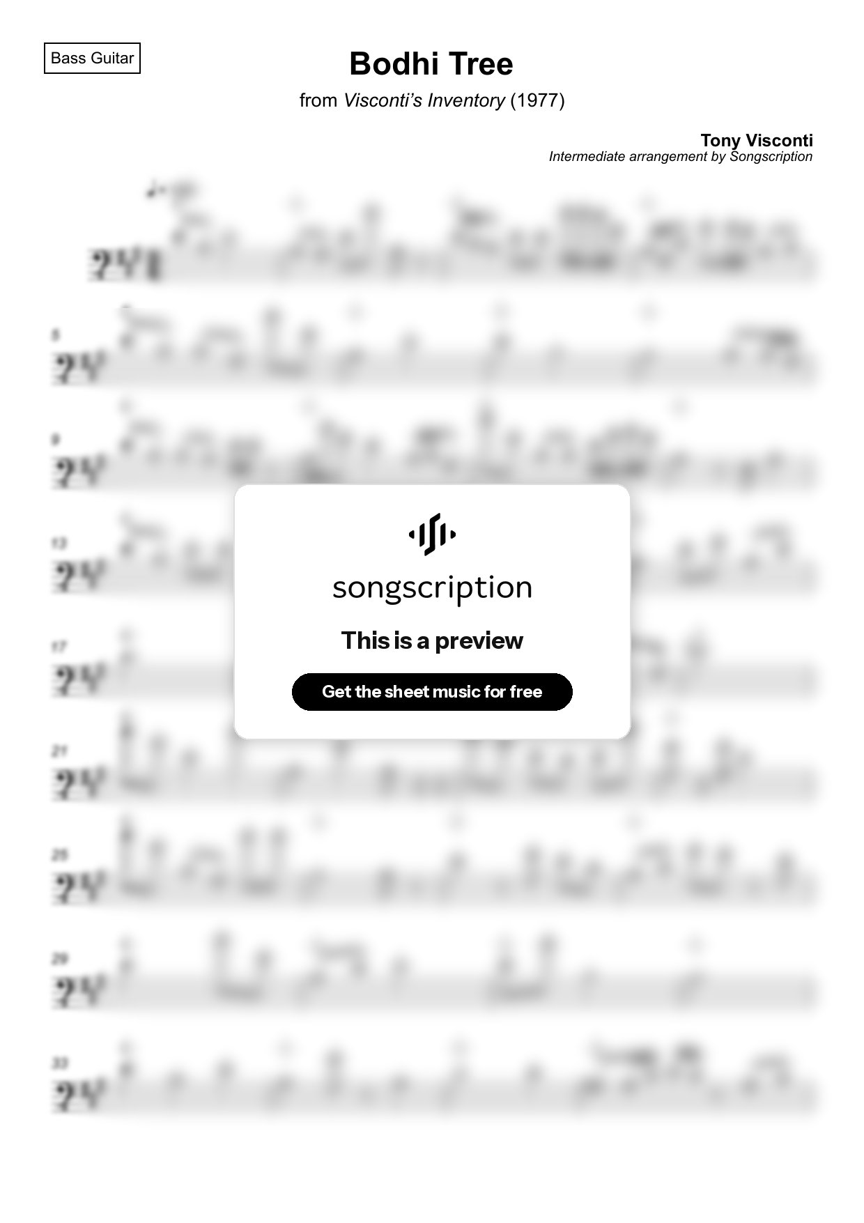 Intermediate Bass Guitar Sheet Music for "Bodhi Tree" by Tony Visconti