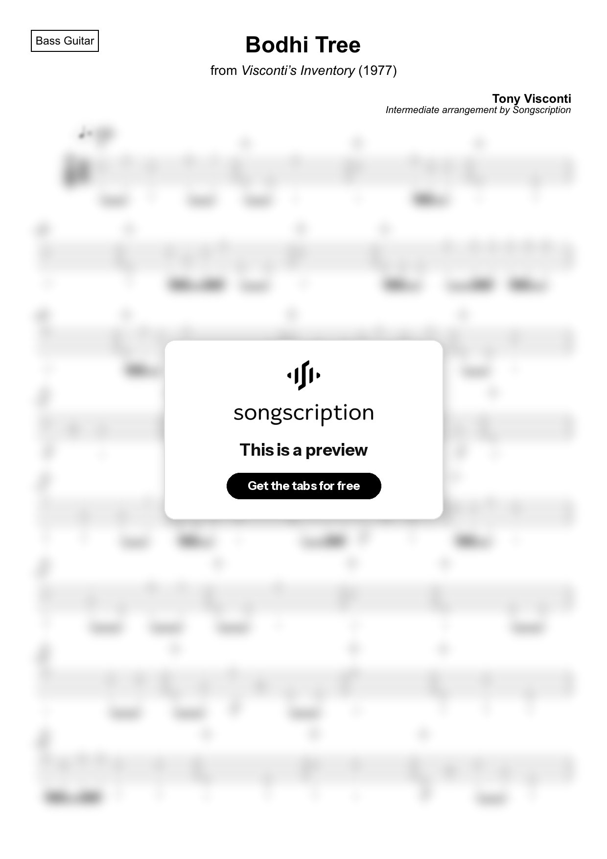 Intermediate Bass Guitar Tabs for "Bodhi Tree" by Tony Visconti