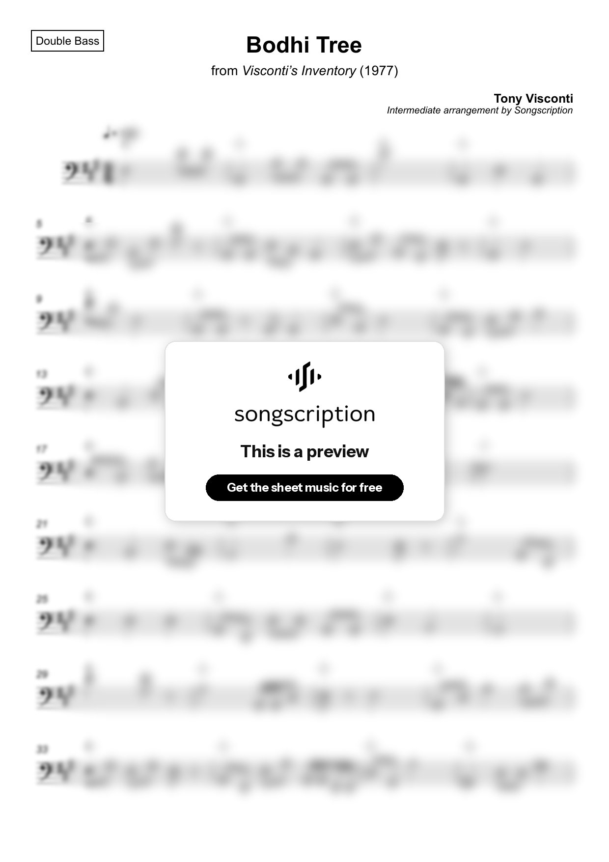 Intermediate Double Bass Sheet Music for "Bodhi Tree" by Tony Visconti