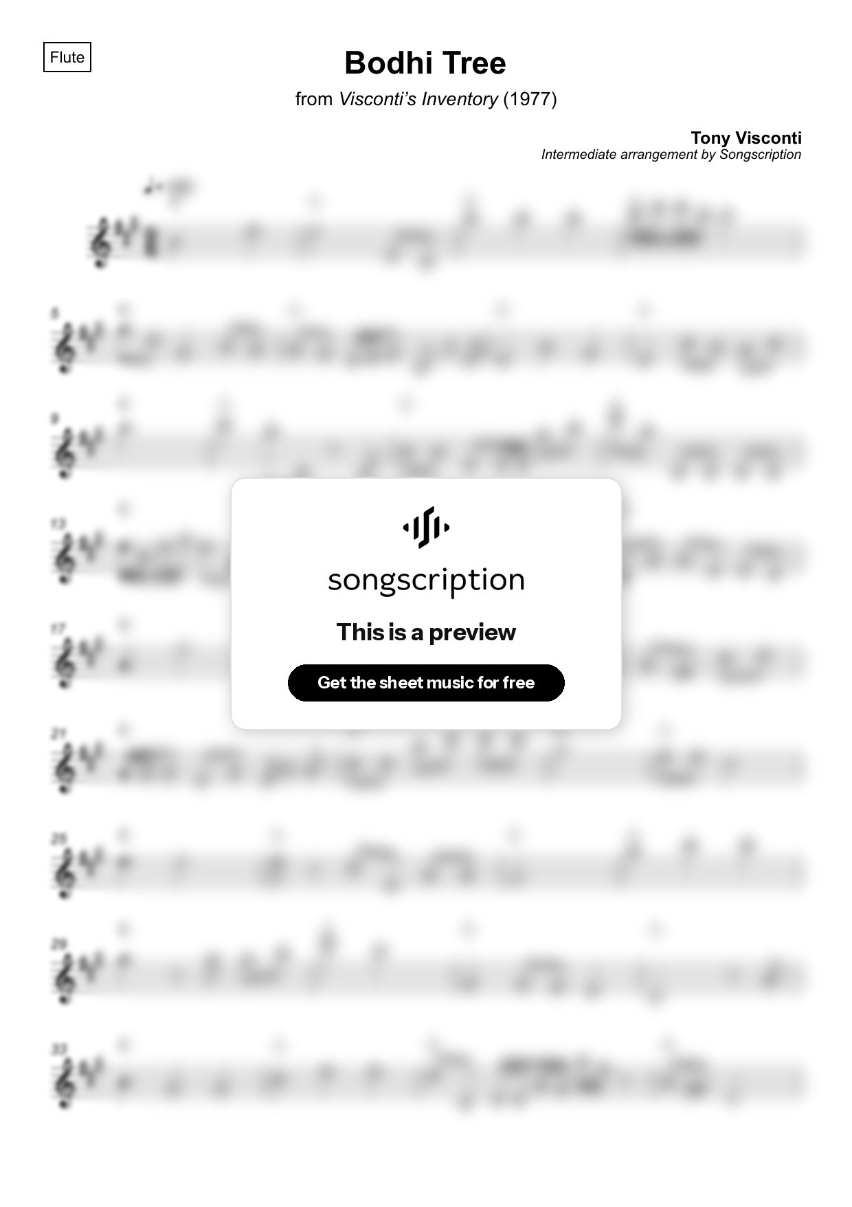 Intermediate Flute Sheet Music for "Bodhi Tree" by Tony Visconti