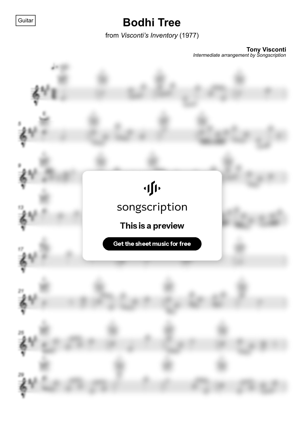 Intermediate Acoustic Guitar Sheet Music for "Bodhi Tree" by Tony Visconti