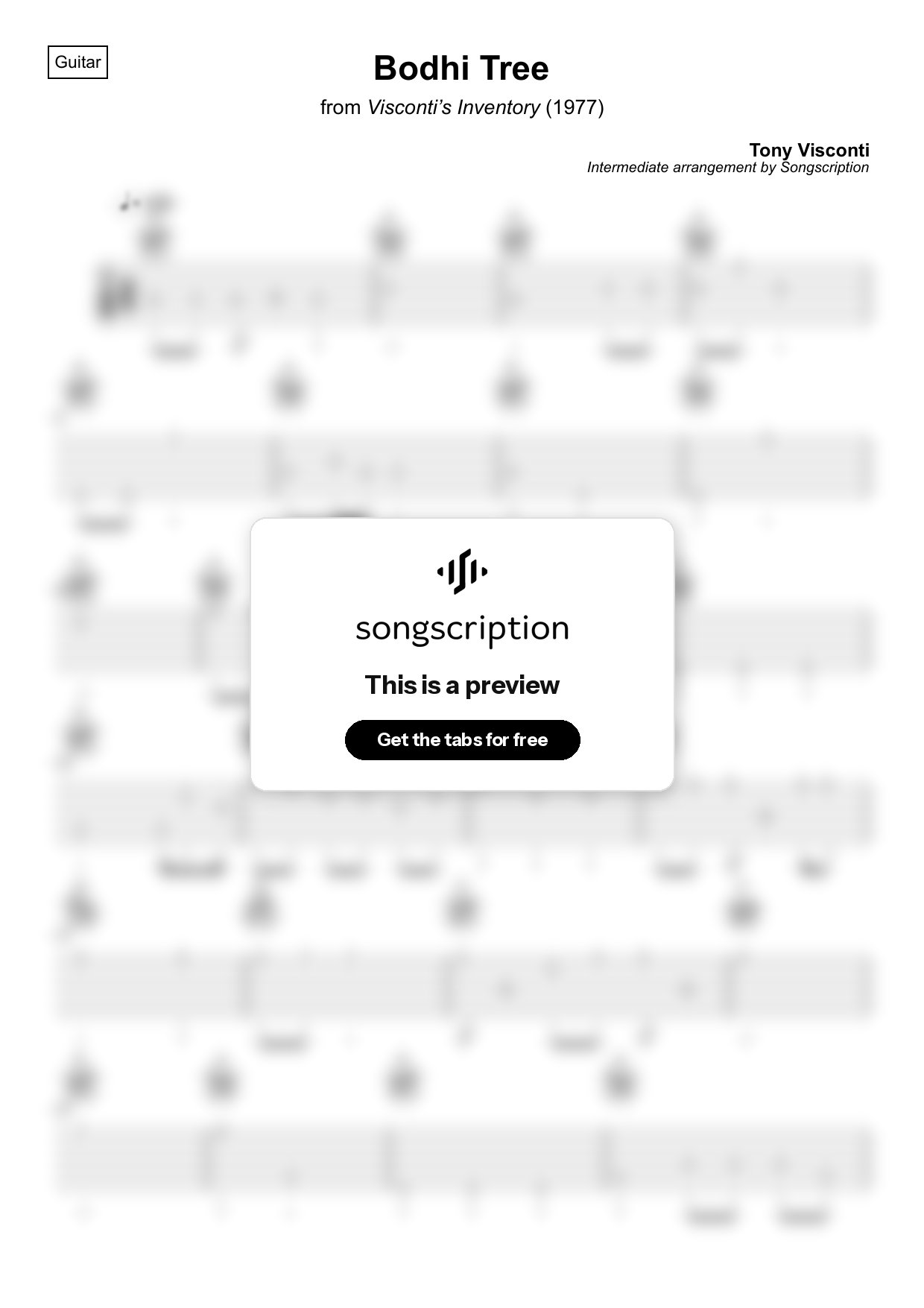 Intermediate Acoustic Guitar Tabs for "Bodhi Tree" by Tony Visconti