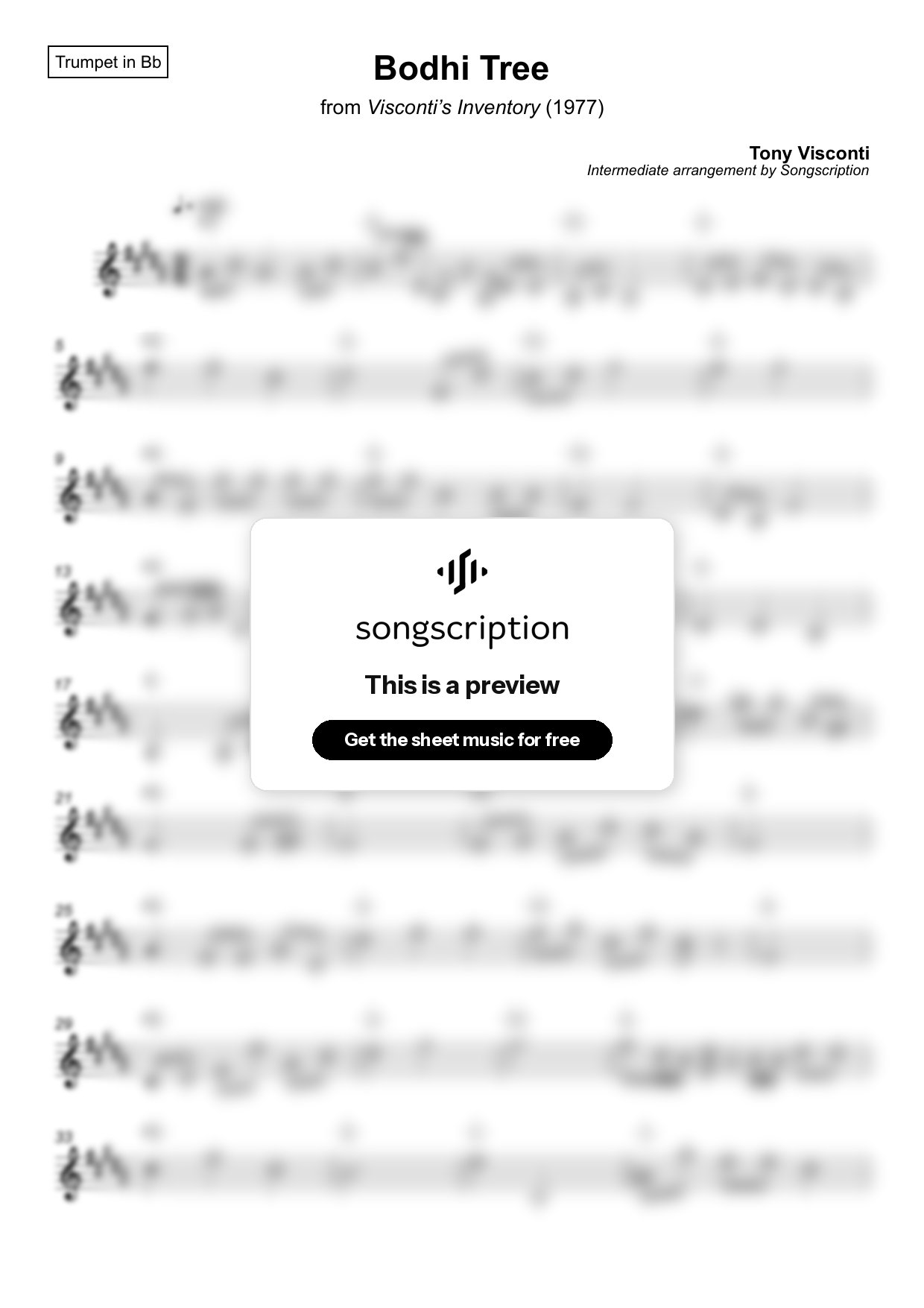 Intermediate Trumpet Sheet Music for "Bodhi Tree" by Tony Visconti