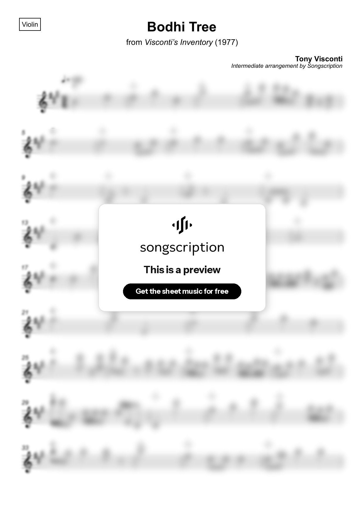 Intermediate Violin Sheet Music for "Bodhi Tree" by Tony Visconti