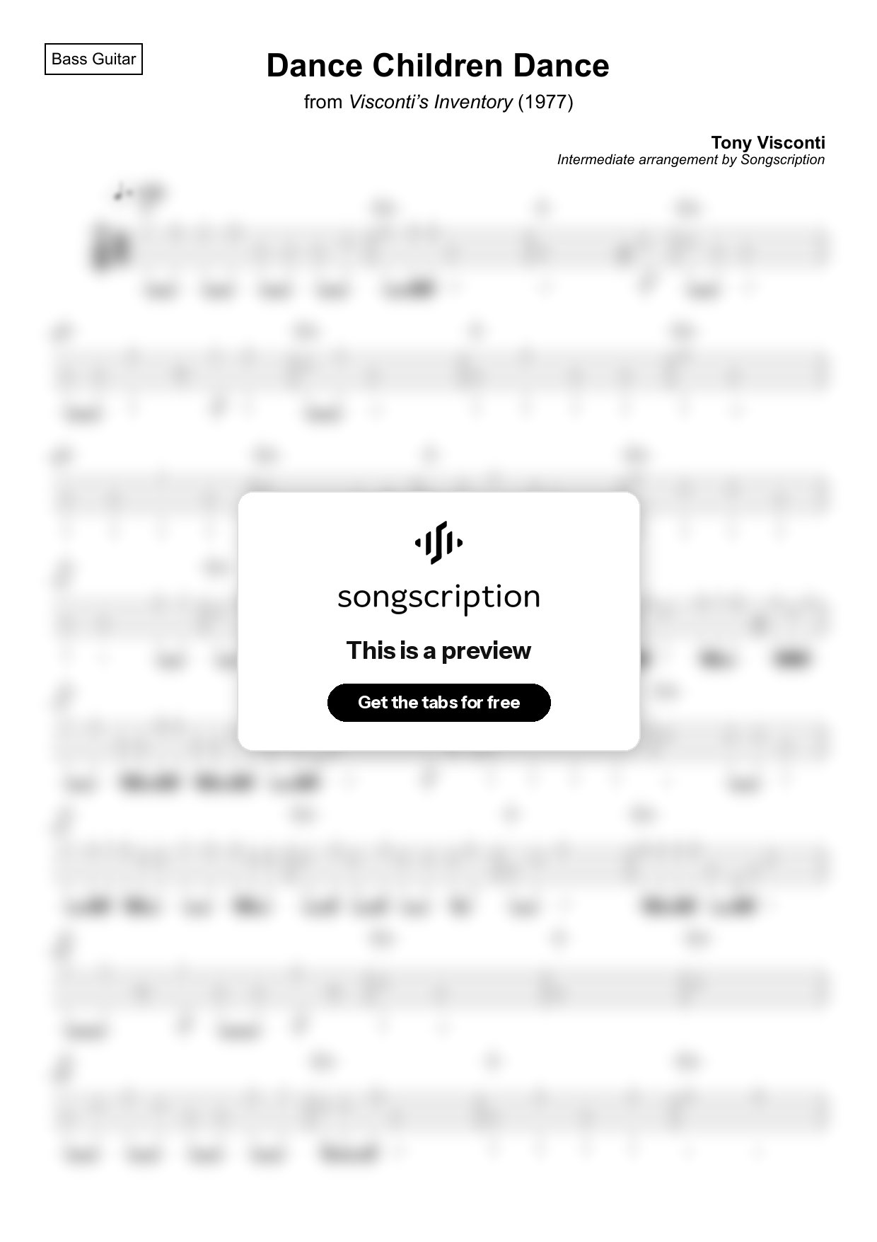 Intermediate Bass Guitar Tabs for "Dance Children Dance" by Tony Visconti