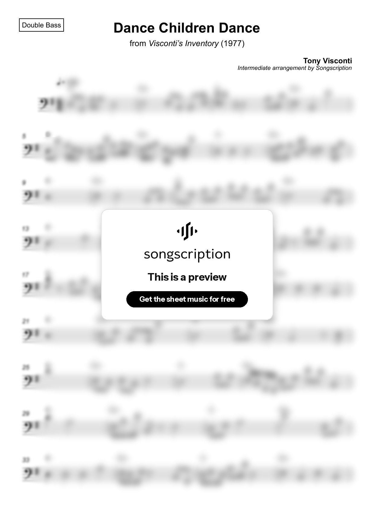 Intermediate Double Bass Sheet Music for "Dance Children Dance" by Tony Visconti