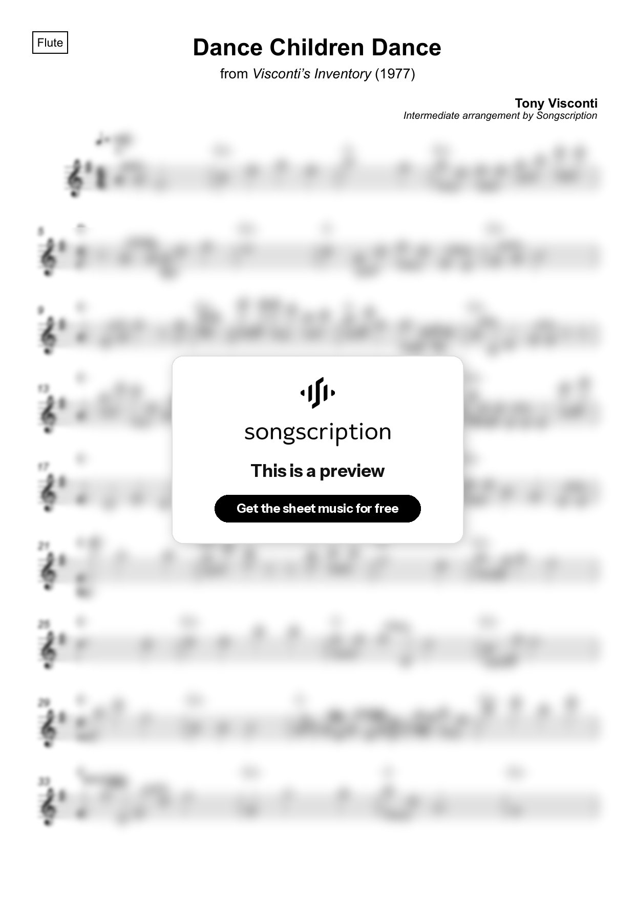 Intermediate Flute Sheet Music for "Dance Children Dance" by Tony Visconti