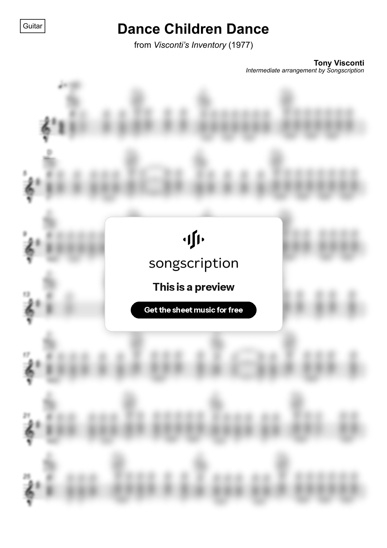 Intermediate Acoustic Guitar Sheet Music for "Dance Children Dance" by Tony Visconti
