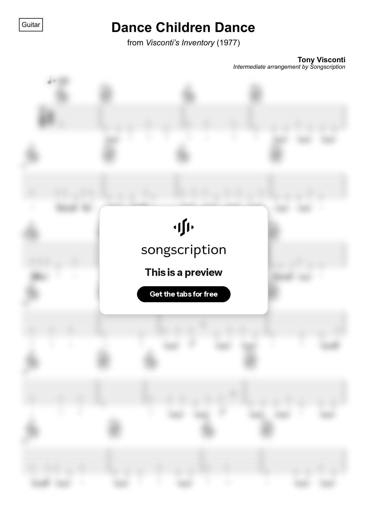Intermediate Acoustic Guitar Tabs for "Dance Children Dance" by Tony Visconti