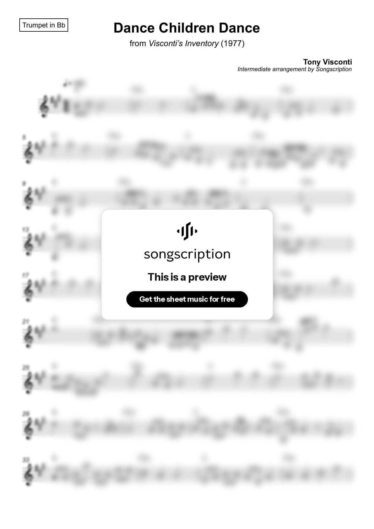 Intermediate Trumpet Sheet Music for "Dance Children Dance" by Tony Visconti