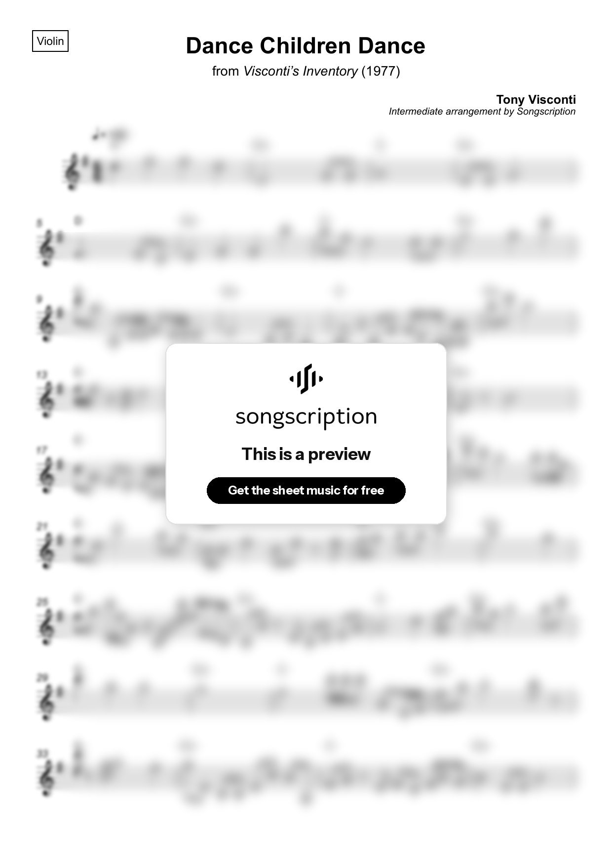 Intermediate Violin Sheet Music for "Dance Children Dance" by Tony Visconti