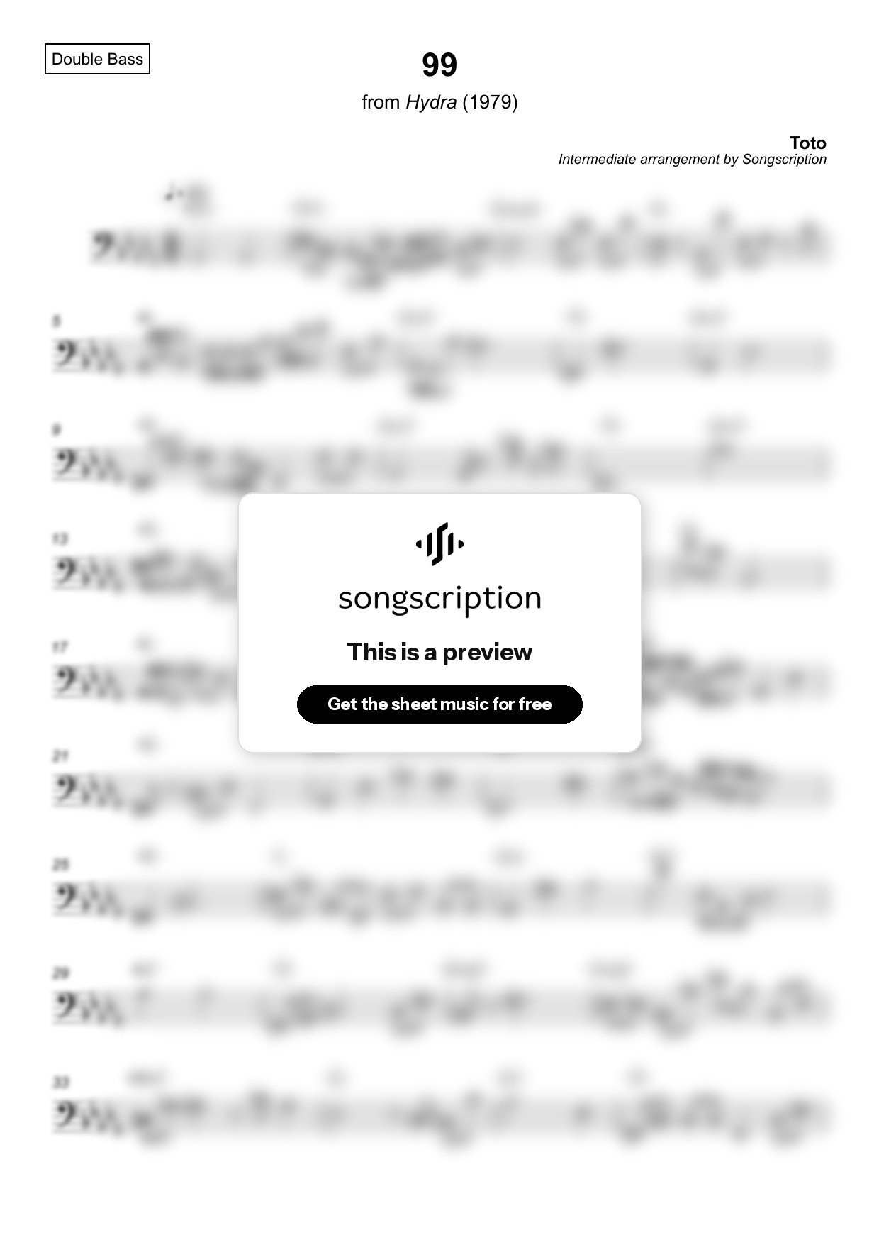 Intermediate Double Bass Sheet Music for "99" by Toto