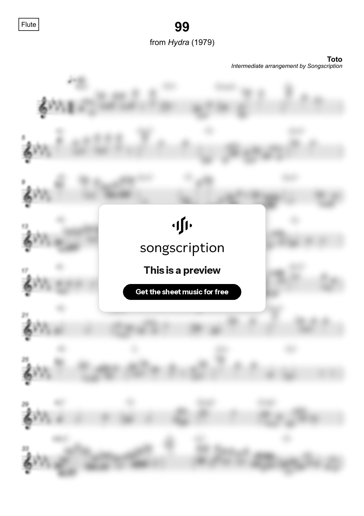 Intermediate Flute Sheet Music for "99" by Toto