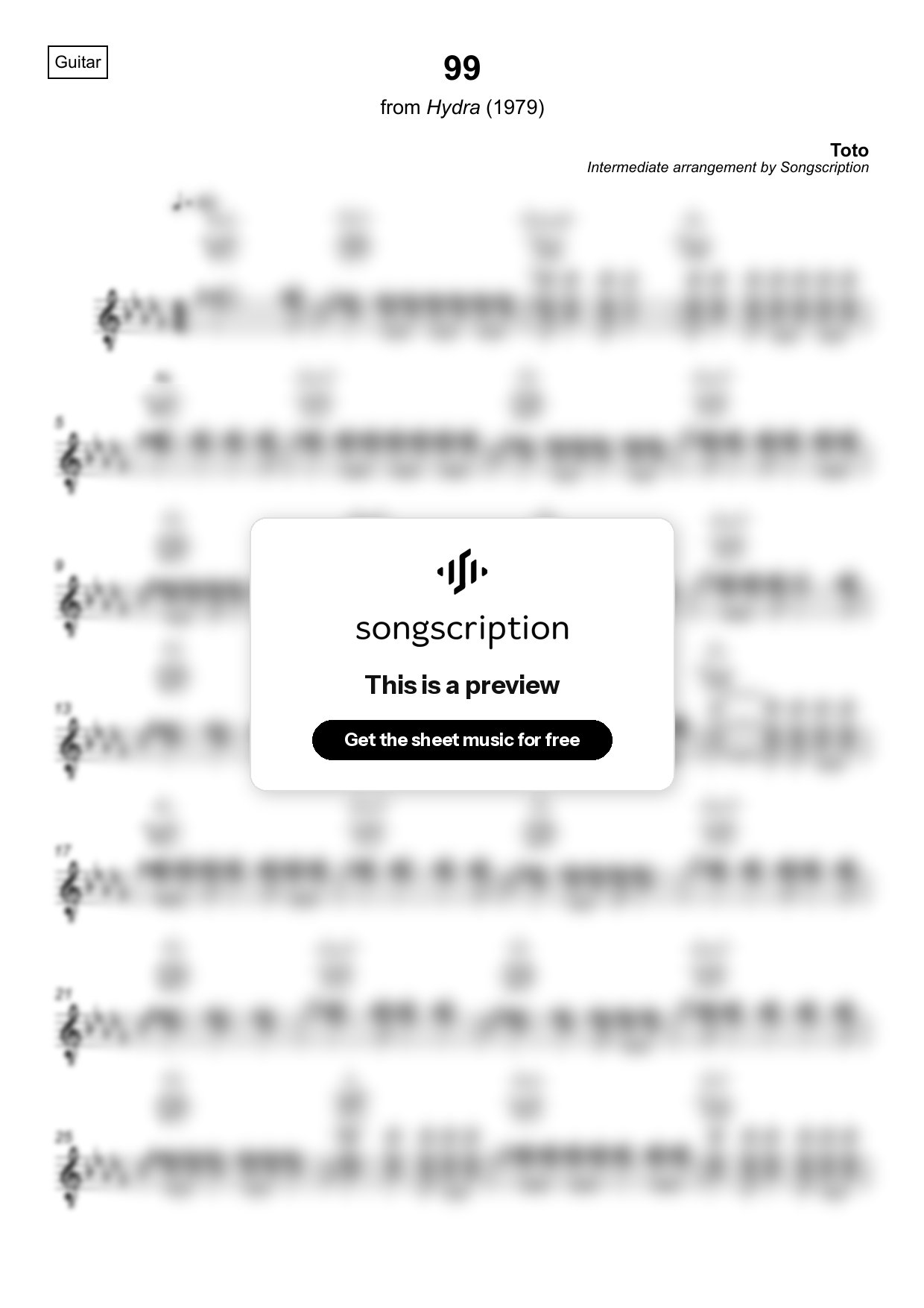 Intermediate Acoustic Guitar Sheet Music for "99" by Toto