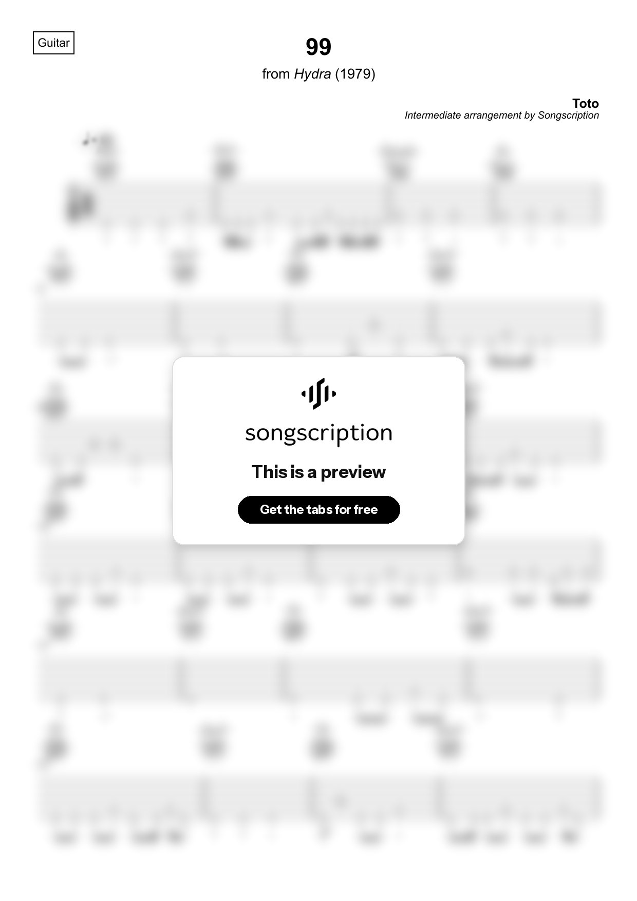 Intermediate Acoustic Guitar Tabs for "99" by Toto