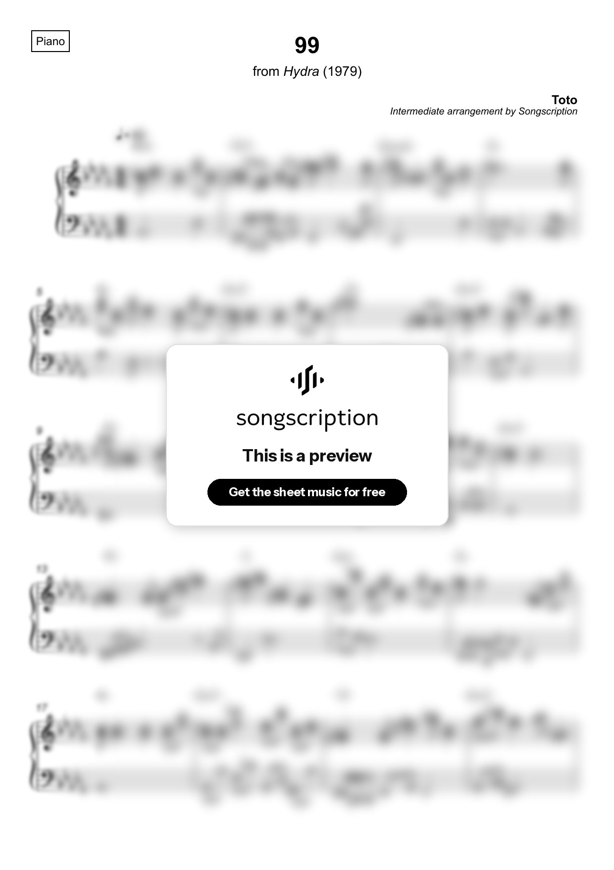 Intermediate Piano Sheet Music for "99" by Toto